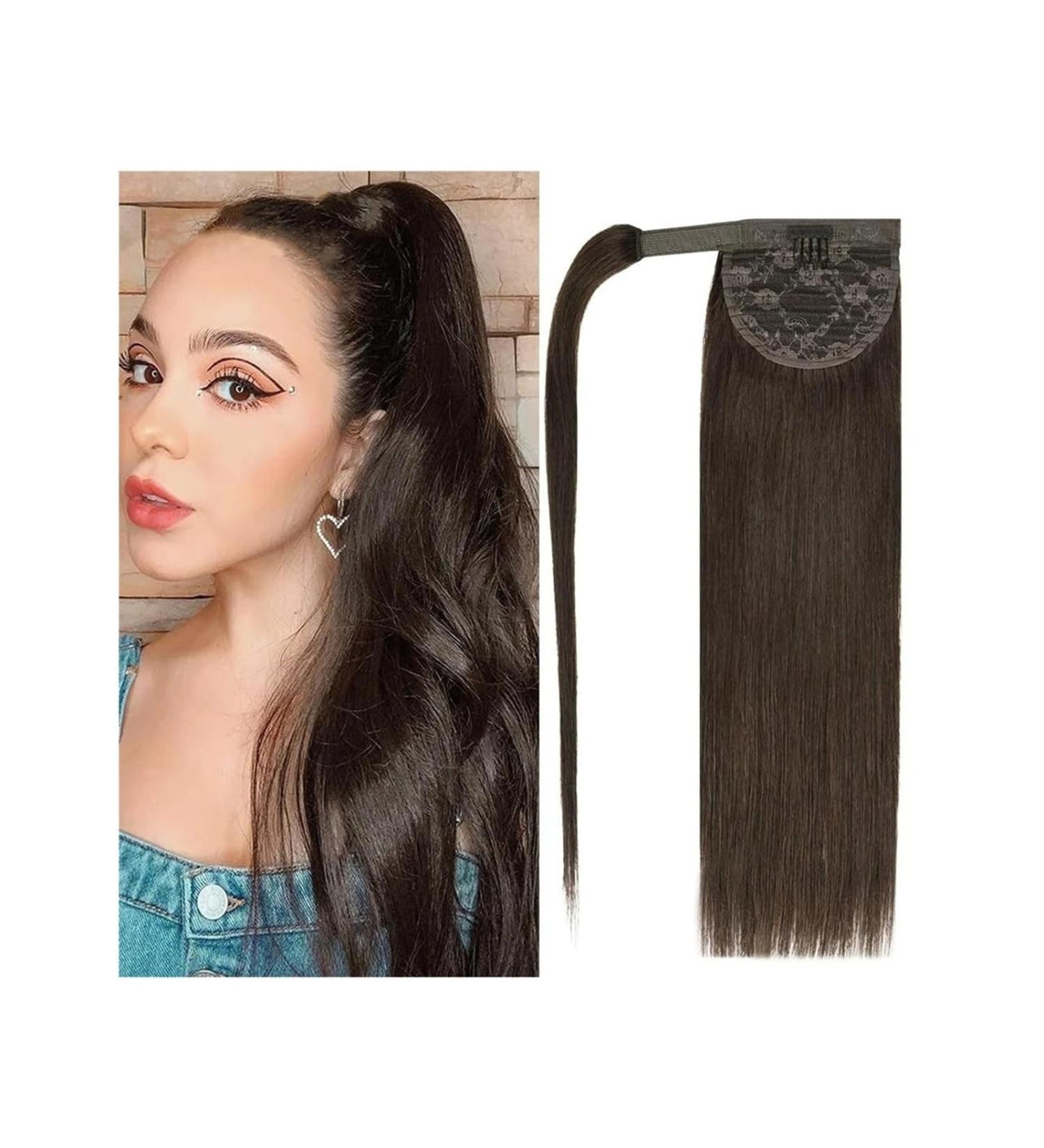 Ponytail Extension Human Hair Ponytail Extension 14-22" Long Straight Wrap Around Ponytail Clip In Hair Extension Brazilian Remy Hair Straight Ponytail Hairpieces Ponytail Hairpiece for Women (Color 22inch 105G #2 - Buy Online on GoSupps.com