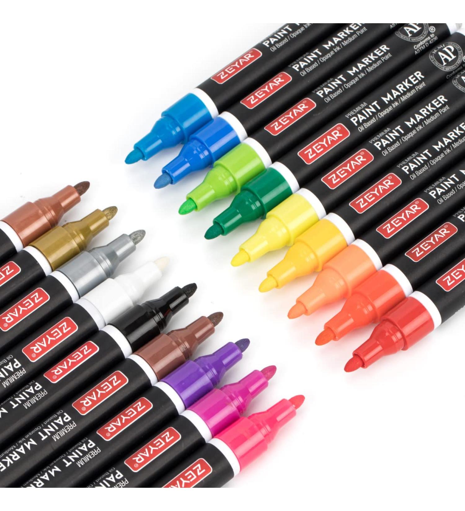 ZEYAR Oil-Based Paint Markers for Rock Painting | Medium Point | Waterproof Ink | 18 Colors | AP Certified | Ideal for Mug, Rock, Glass, Canvas, Metal | 18 Colors - Buy Online on GoSupps.com