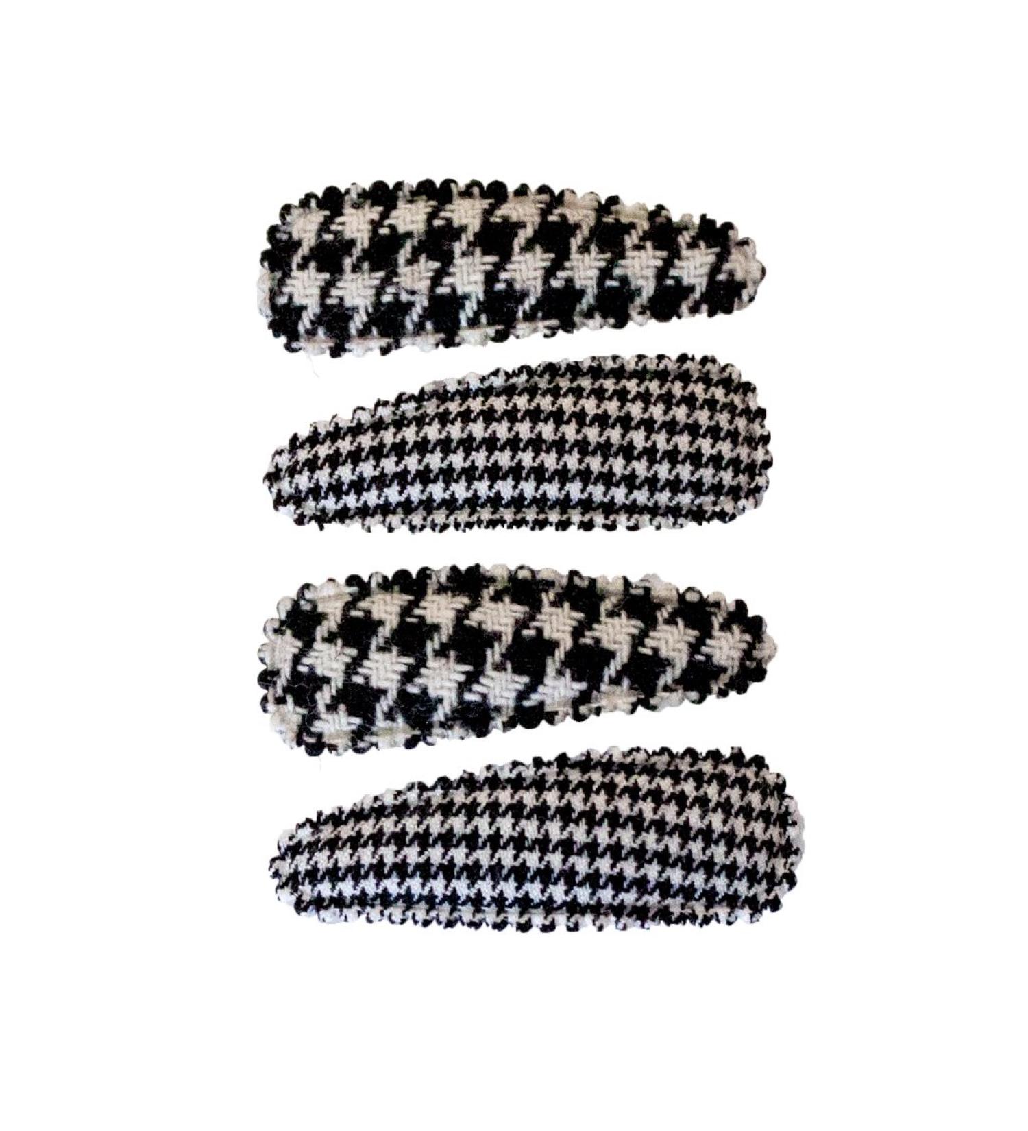Mia Snip Snaps Fabric Covered Metal Hair Clips - Black + White Houndstooth 4pcs | Hair Accessories for Women, Teens, Girls Dance - Buy Online on GoSupps.com