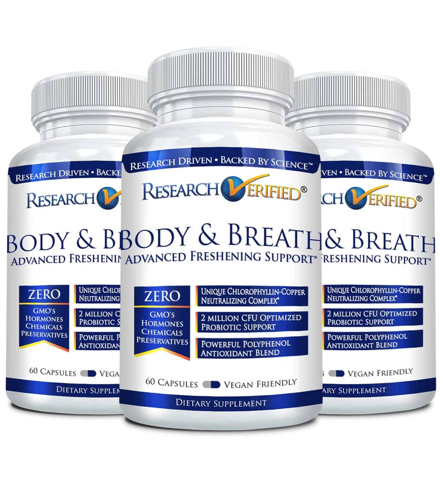 Research Verified Body & Breath Natural Deodorant & Freshener - Bad Breath & Body Odor Supplement - 60 Count (3 Months Supply) - Buy Online on GoSupps.com