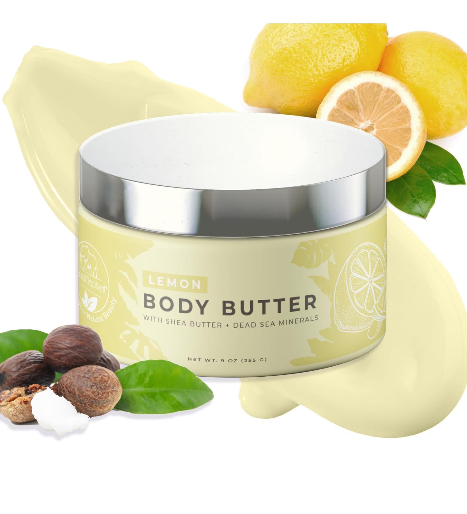 Natural Elephant Body Butter - Shea Butter Dead Sea Minerals & Vitamin E - Hydrating Cream Cruelty-Free Paraben-Free - 9 oz Lemon - Buy Online on GoSupps.com