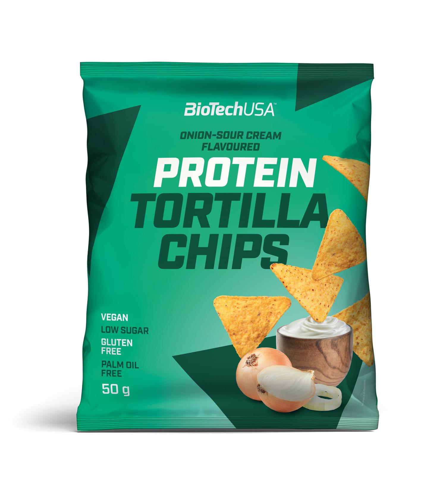  BioTechUSA BioTechUSA Protein Tortilla Chips | Protein Source | Oat and Pea Protein | Vegan | Preservative-Free 3 x 50g Cream and Onion - Buy Online on GoSupps.com