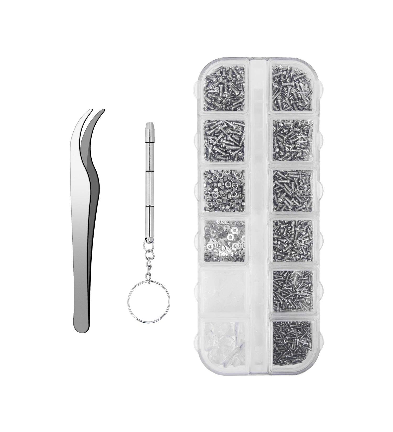Sunglasses Eyeglasses Repair Kit - 1100PCS Stainless Steel Screws, 5 Pairs Nose Pads, Micro Screwdriver & Tweezer - Buy Online on GoSupps.com