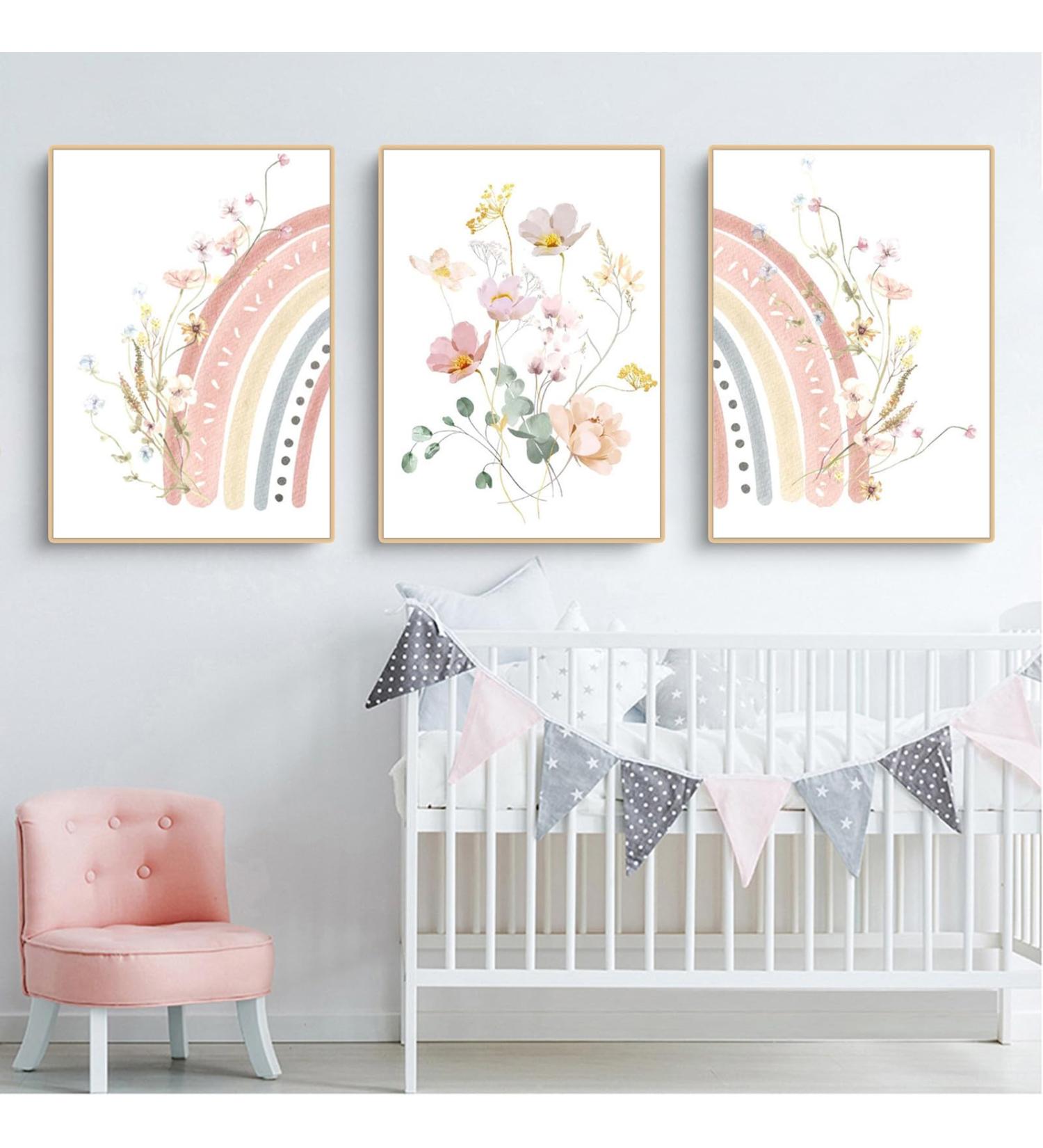 Herfair 3 Set Rainbow Flower Posters for Nursery - Boho Wall Art for Baby Room & Children's Decor (30x40cm) - Unframed - Buy Online on GoSupps.com