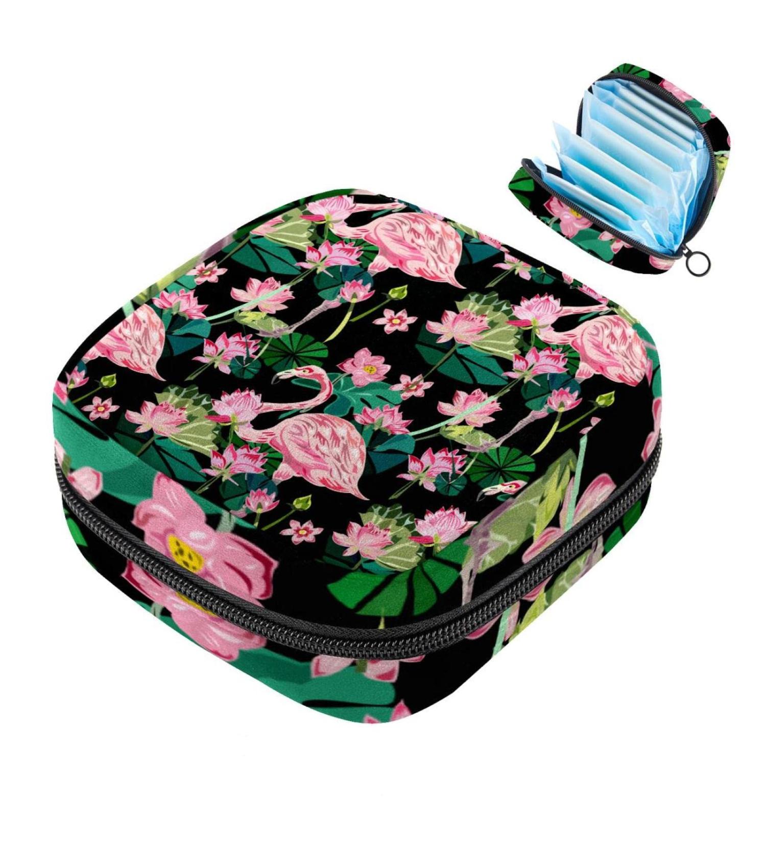 Women s Binding Pocket Tampon Storage Bag - Pink Flowers & Flamingo Pattern | Stylish & Functional Bandage Zip Pockets - Buy Online on GoSupps.com