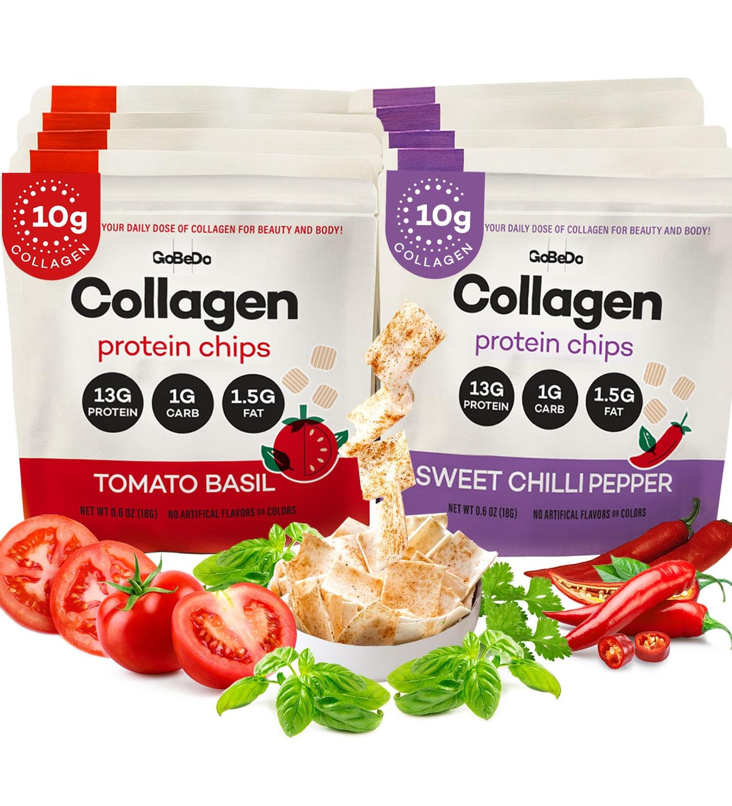 GoBeDo Collagen Protein Chips First Collagen-Based Snack 13g Protein Low Carb Keto Friendly Healthy Chips & Crisps Alternative to Collagen Powder Gluten-Free 10 Bags Variety Pack - Buy Online on GoSupps.com