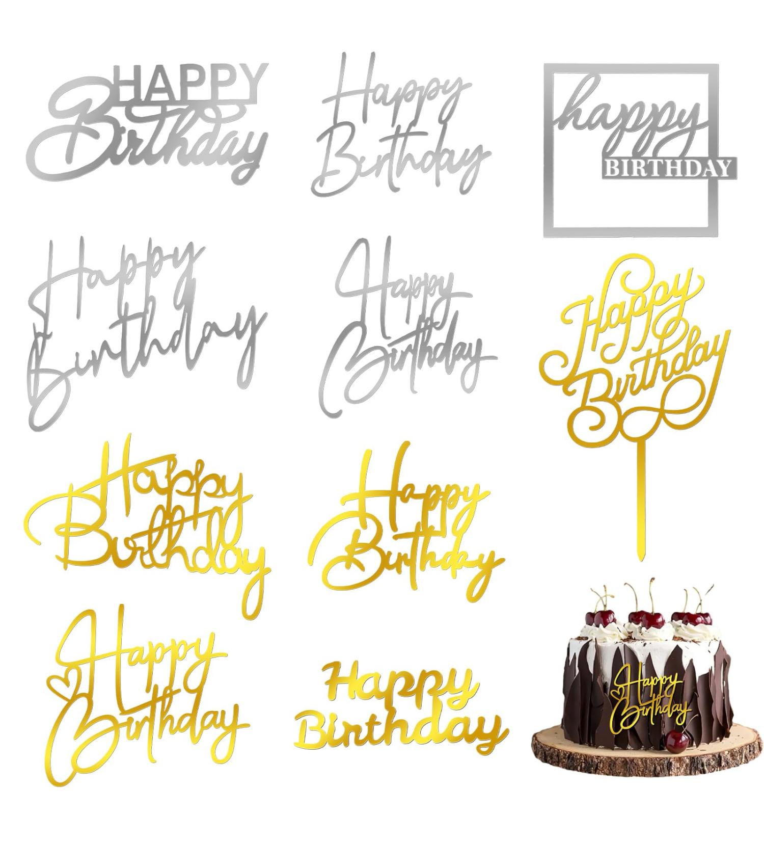 10PCS Happy Birthday Cake Toppers Side Mirror Acrylic Cake Topper Gold Silver Happy Birthday Cake Decorations Cake Inserts Cake Decor Birthday Cupcake Toppers for Birthday Party Cake Desserts Supplies - Buy Online on GoSupps.com