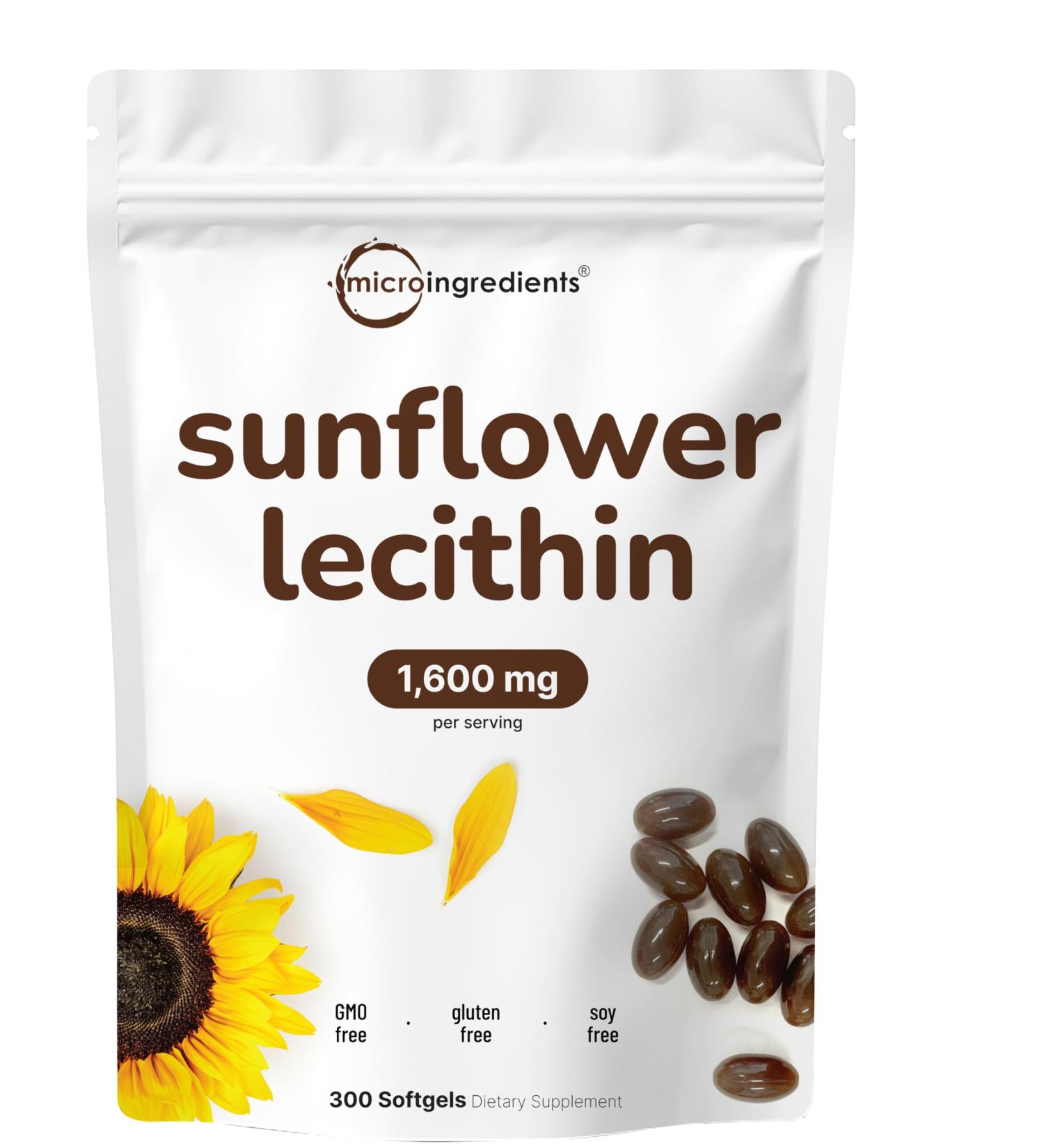 Micro Ingredients Sunflower Lecithin 1 600mg Per Serving 300 Softgels | Sustainably Farmed Source Cold Pressed Rich in Phosphatidyl Choline | Lactation Supplement* | Soy Free Non-GMO - Buy Online on GoSupps.com