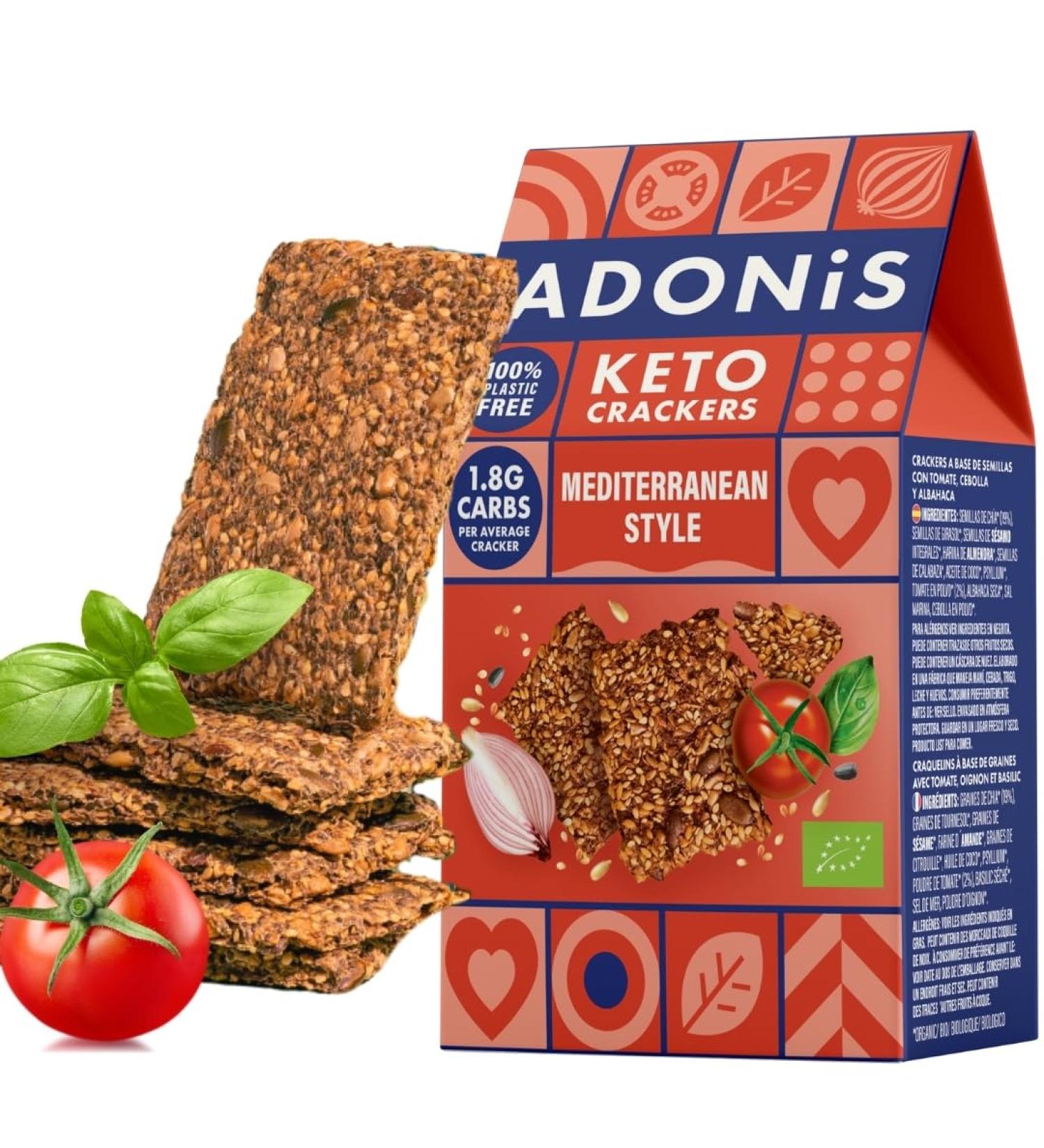 Adonis Keto Olive and Chia Seed Crackers (pack of 10 crackers of 60g) | Vegan and Keto l 100% Natural l Gluten Free  - Buy Online on GoSupps.com