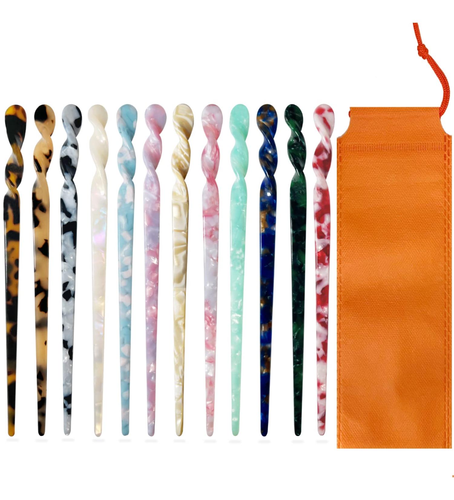 12 Pieces Acetate Hair Sticks Set - Stylish Chinese Hair Styling Accessories for Women and Girls - Buy Online on GoSupps.com