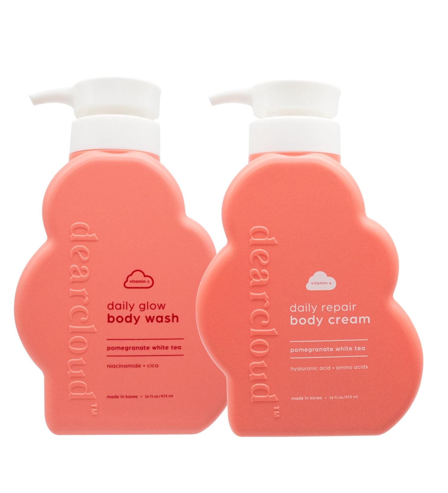 dearcloud Daily Body-Care Duo Pomegranate White Tea Body Wash (16 fl oz) + Repair Body Cream (16 fl oz)