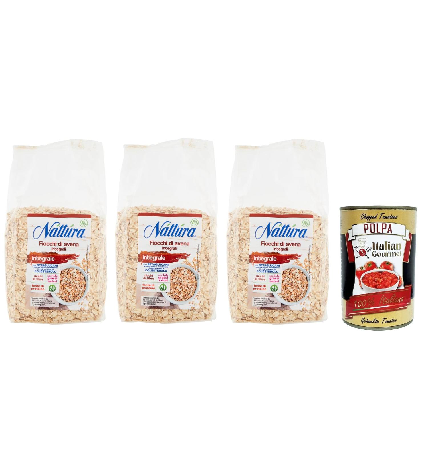 N tt ra Fiocchi di Avena Integrali BIO Pack of 3 whole grain oat flakes from organic farming 500 g bag + Italian Gourmet box Polpa di Pomodoro 400 g - Buy Online on GoSupps.com