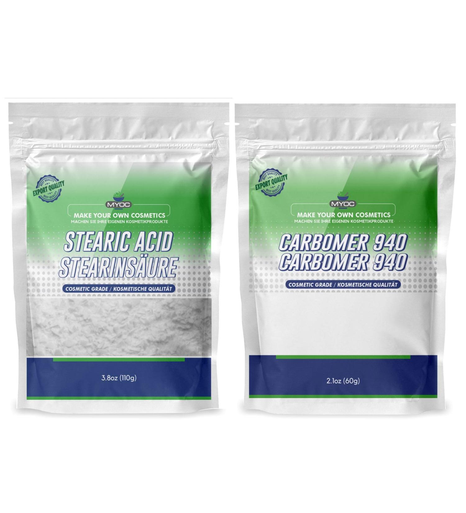 Myoc Combo Pack Stearic Acid Powder 110 g 37 oz & Carbomer 940 Poeder 60 g Verdikking & Cream Base Kit