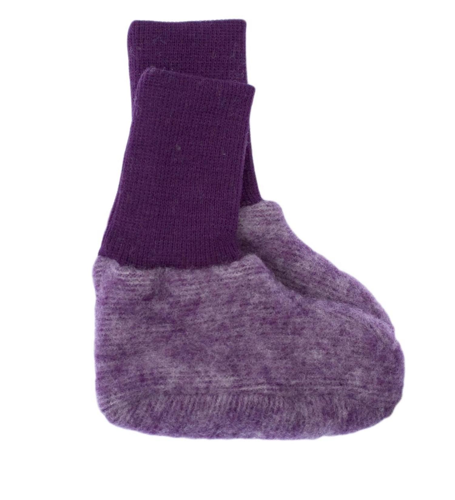 Cosilana Baby Fleece Booties 60% Wool (Organic) 40% Cotton (Organic) (Non-Slip Soles for Sizes EU 62/68 and Up) 0-3 Months Violet Melange