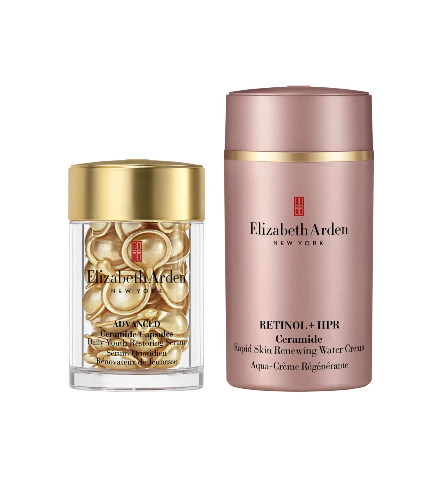 Elizabeth Arden Anti-Aging Ceramide Capsule Serum + Elizabeth Arden Retinol Serum Wrinkle Filler + HPR Next Generation Retinoid Ceramide and Peptide Rapid Skin Renewing Water Day and Night Cream