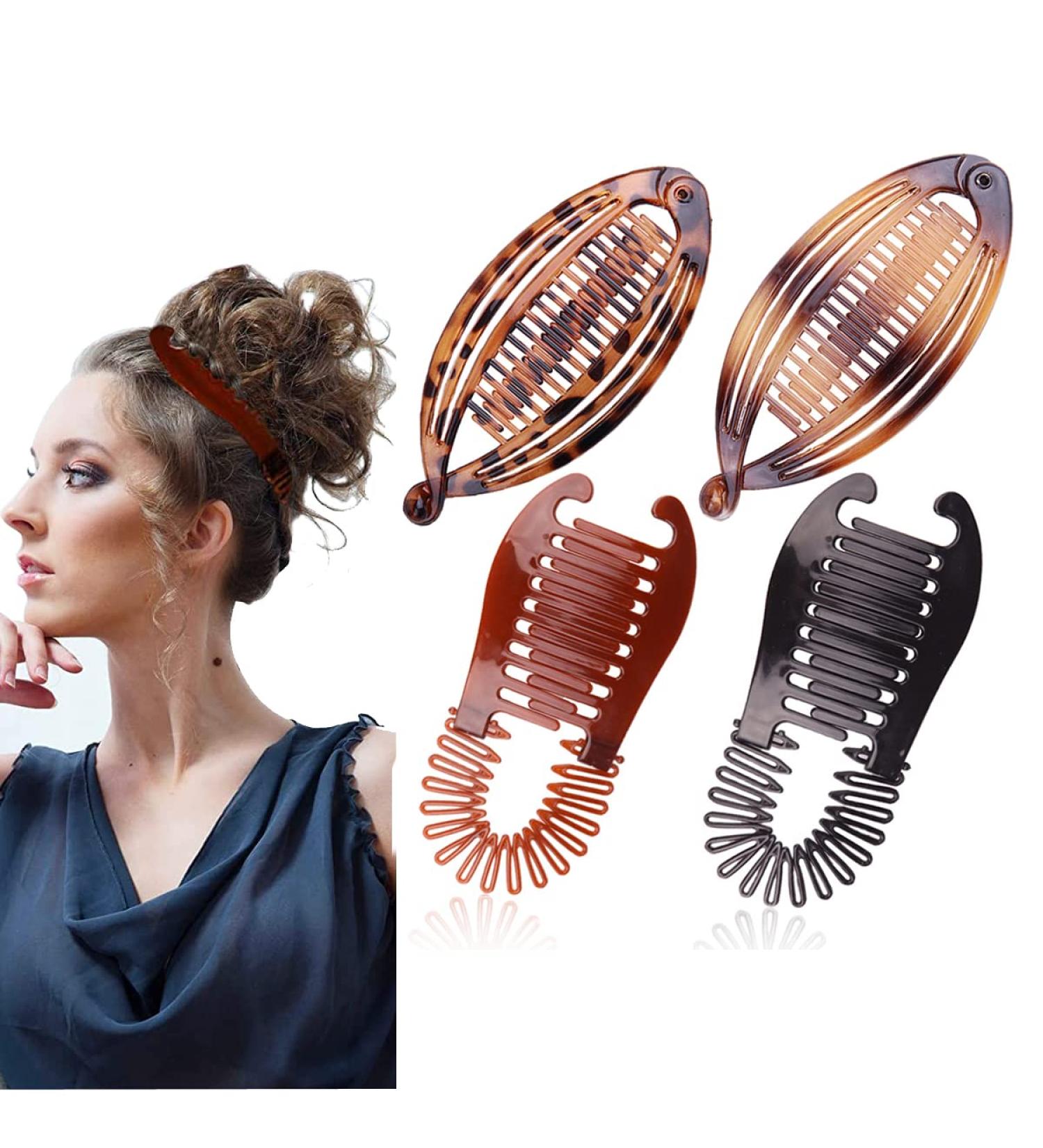 Aaiffey 4pcs Flexible Banana Hair Clips Set for Women - Vintage Double Banana Clip for Thick Fine Curly Hair - Ponytail Holder and Hair Combs Clip - Ideal for Women and Girls - Buy Online on GoSupps.com