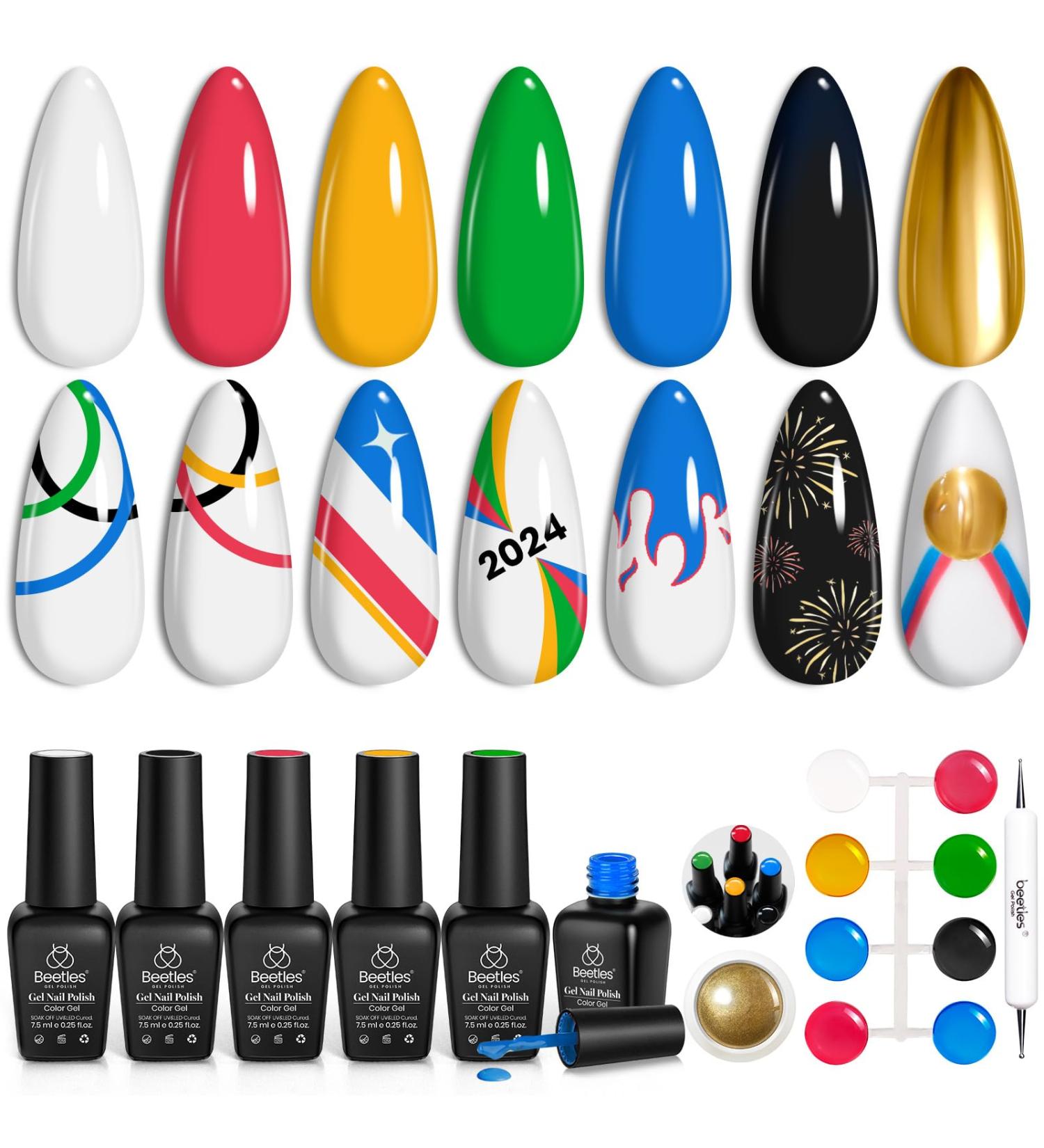 Beetles Gel Nail Polish Set 7 Vibrant Colors & Golden Chrome - Soak Off UV Gel with Double-Ended Brush - Perfect for Stunning Nails 2024 - Buy Online on GoSupps.com