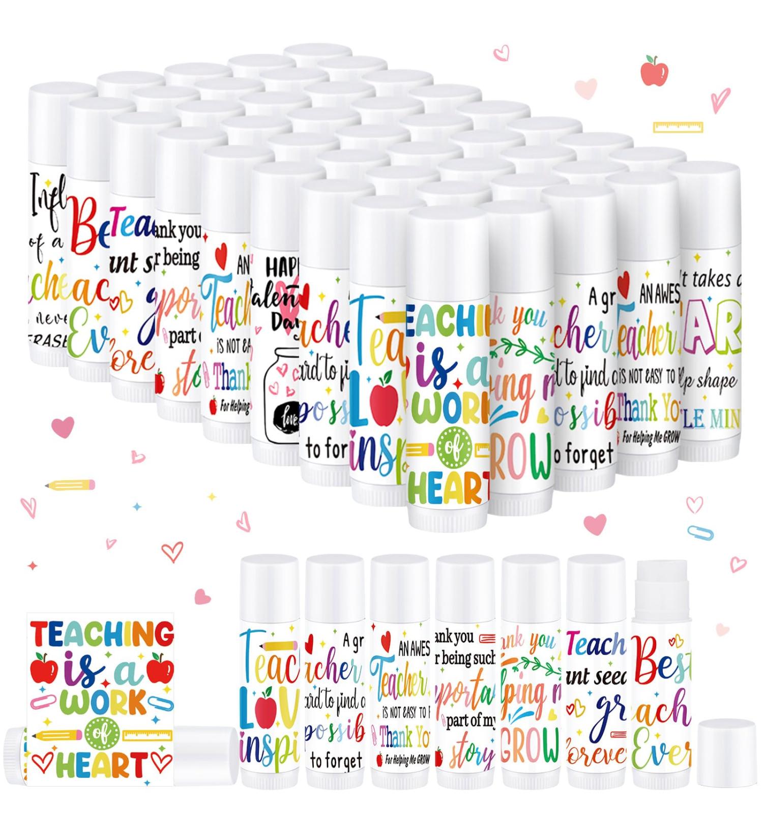 Dunzy 50 Pcs End of Year Teacher Gifts Lip Balm Bulk Teachers Appreciation Gifts Back to School Graduation Party Thank You Lipstick End of Year Classroom Gifts for Students Basket Stuffer - Buy Online on GoSupps.com