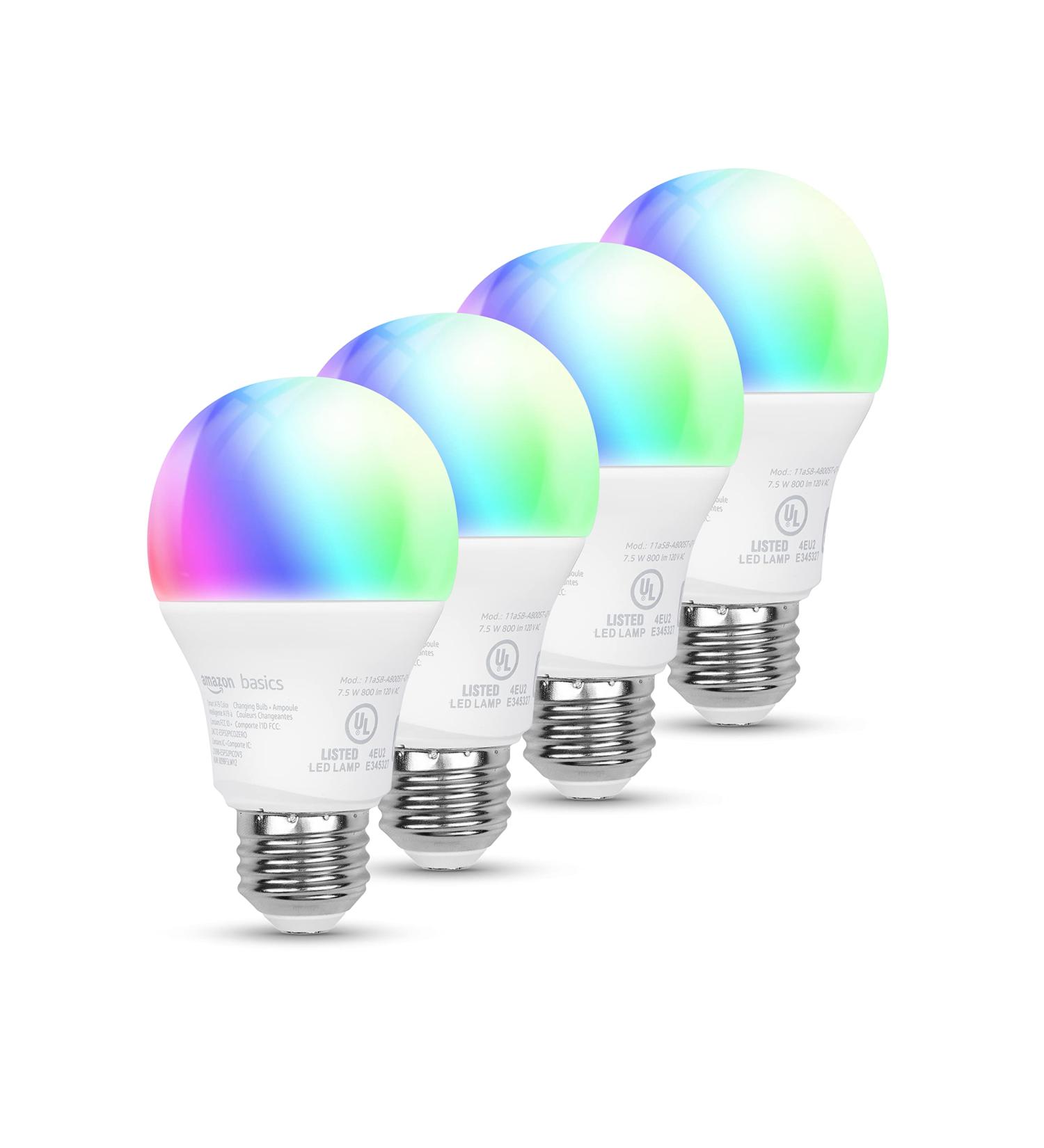 Amazon Basics Smart A19 LED Light Bulb 4-Pack - Color Changing, Wi-Fi, Alexa Compatible - 60W Equivalent, 800LM - Certified for Humans - Buy Online on GoSupps.com