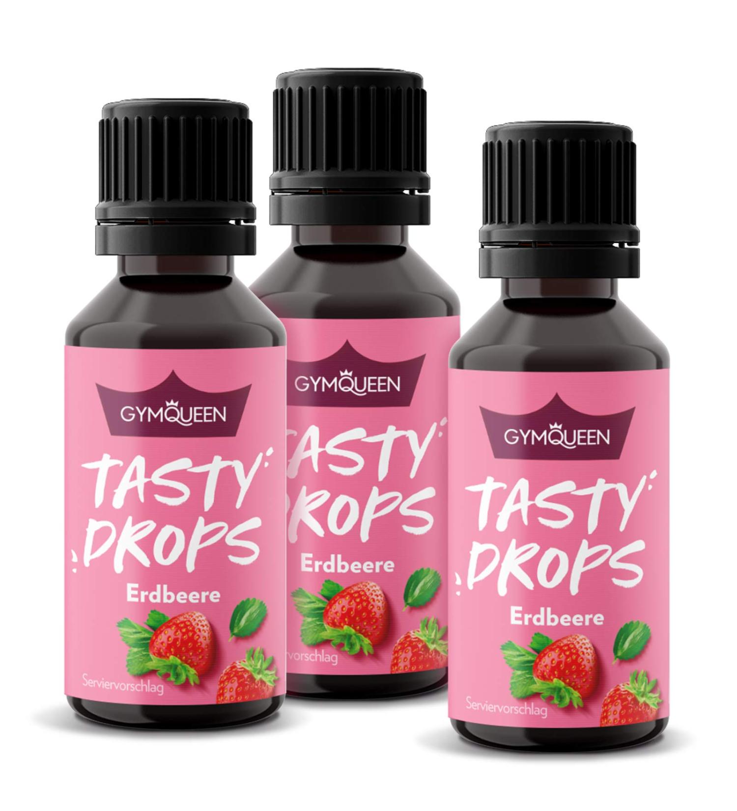 GymQueen Tasty Drops - Calorie-Free Strawberry Flavor Drops 3x30ml | Enhance Your Drinks & Desserts - Buy Online on GoSupps.com