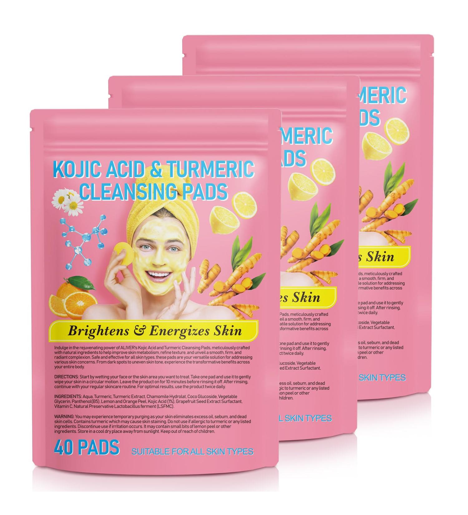 Turmeric Cleansing Pads - Kojic Acid & Turmeric - 120pcs for Exfoliation & Skin Renewal - Buy Online on GoSupps.com