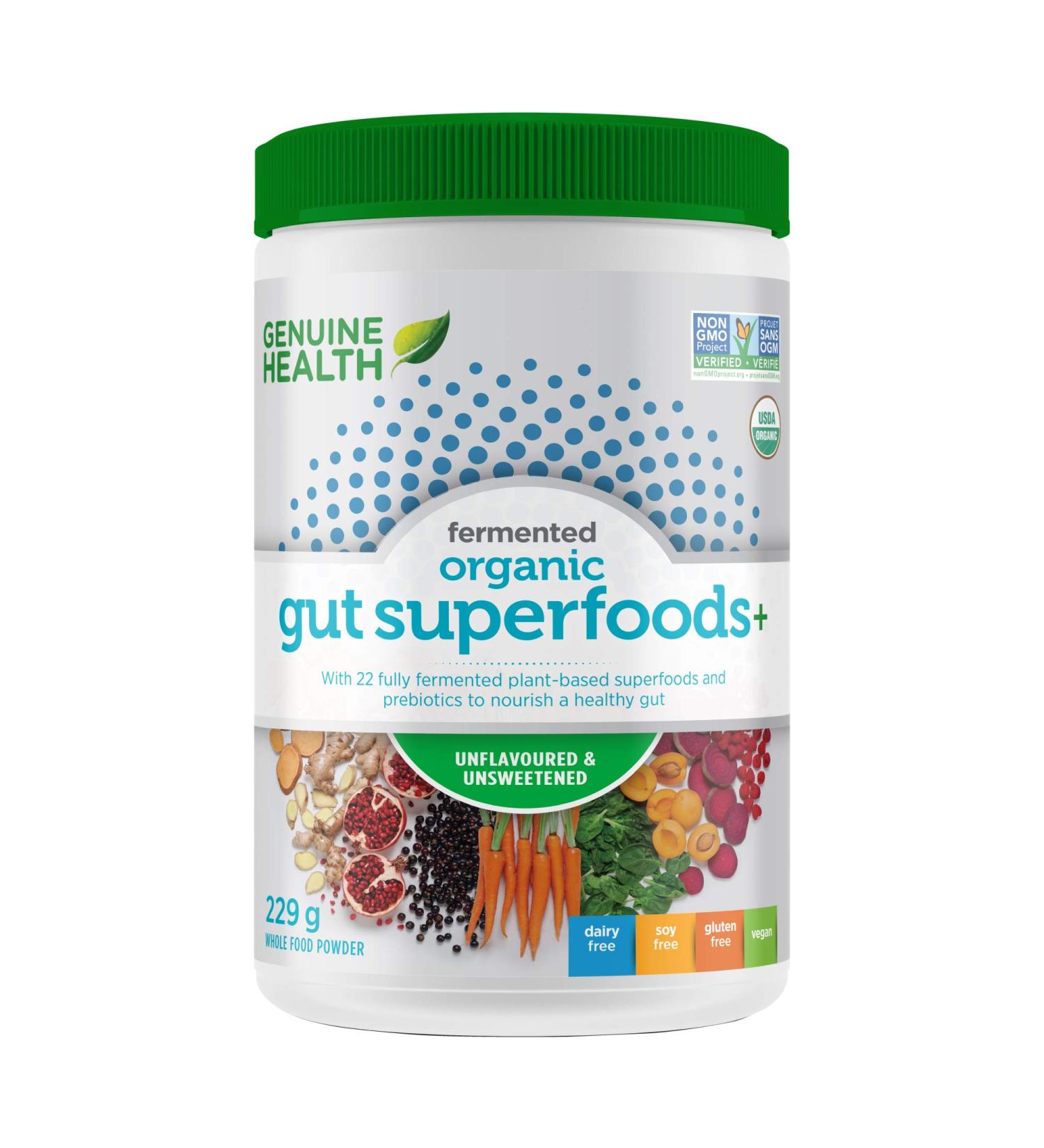 Genuine Health Organic Unflavored Fermented Gut Greens Superfood 229g - Buy Online on GoSupps.com