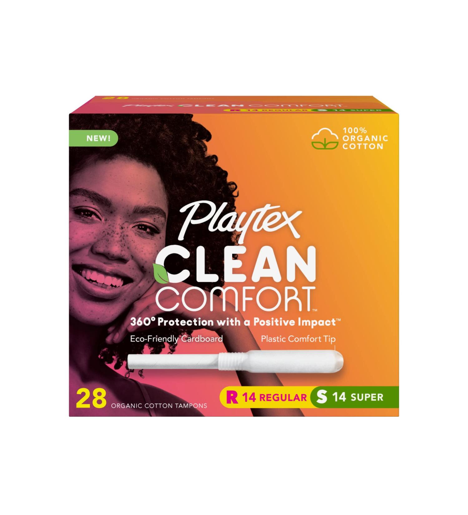 Playtex Clean Comfort Organic Cotton Tampons Multipack - 28ct | Fragrance-Free, 14ct Regular & 14ct Super Absorbency - Buy Online on GoSupps.com