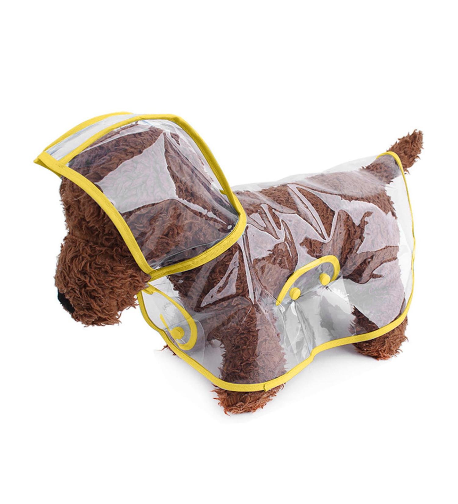 Shop Petcute Waterproof Dog Raincoat - Transparent PVC Hooded Design for Medium & Large Dogs - Breathable Button Closure - Yellow - Buy Online on GoSupps.com