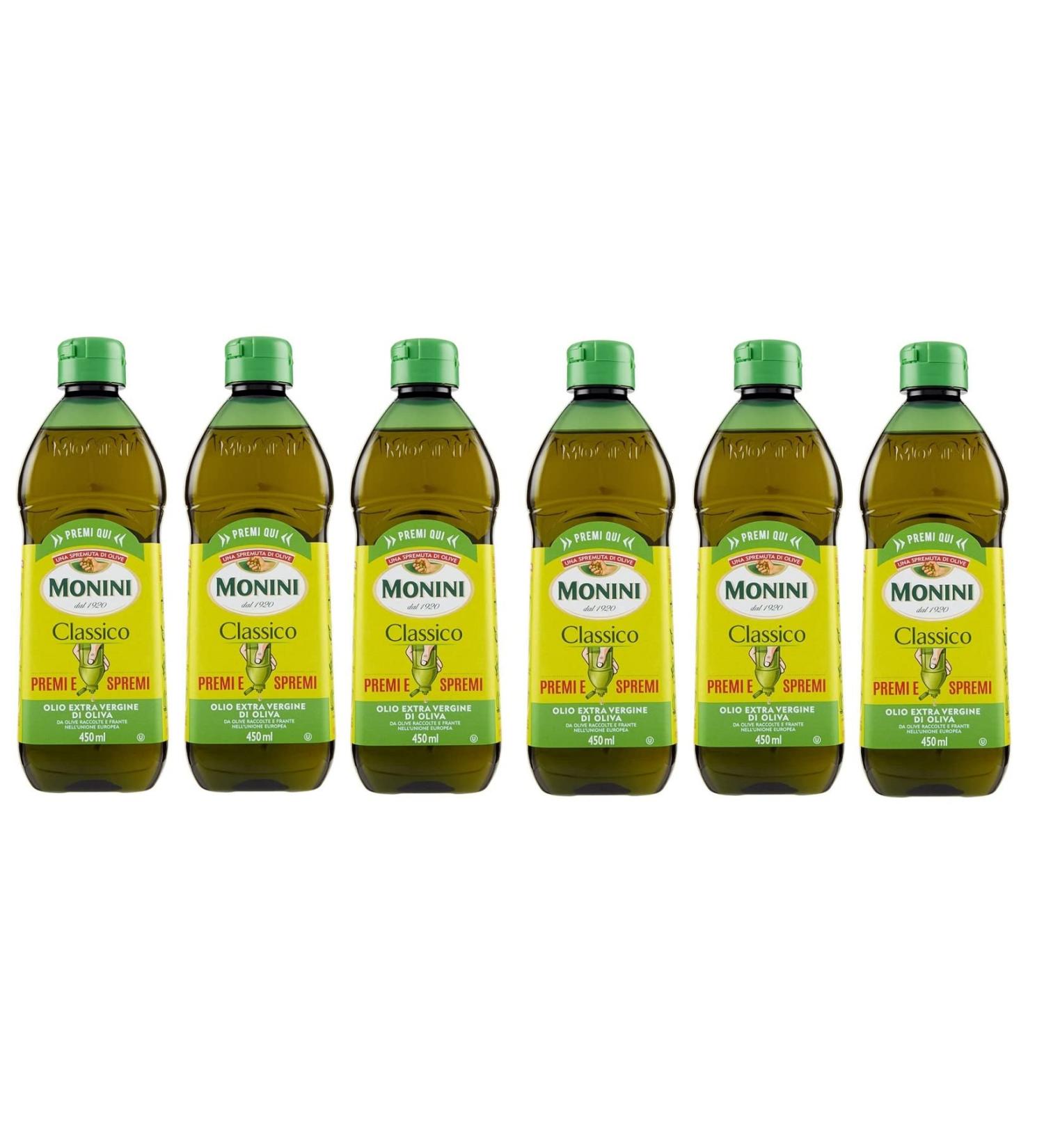 Monini Classico Press and Press Extra Virgin Olive Oil Squeeze Olive Oil Extra PET 450 ml Pack of 6 - Buy Online on GoSupps.com