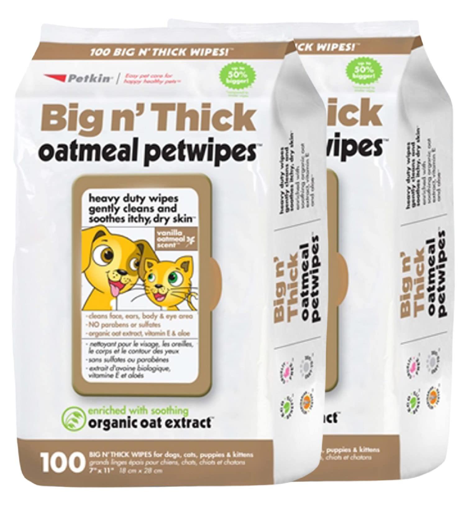 Petkin Oatmeal Pet Wipes for Dogs and Cats - Large Size, Soothes Itchy Skin, Cleans Ears, Eyes, Face, Butt, Body - Available in Various Multipacks - 200 Wipes - Buy Online on GoSupps.com