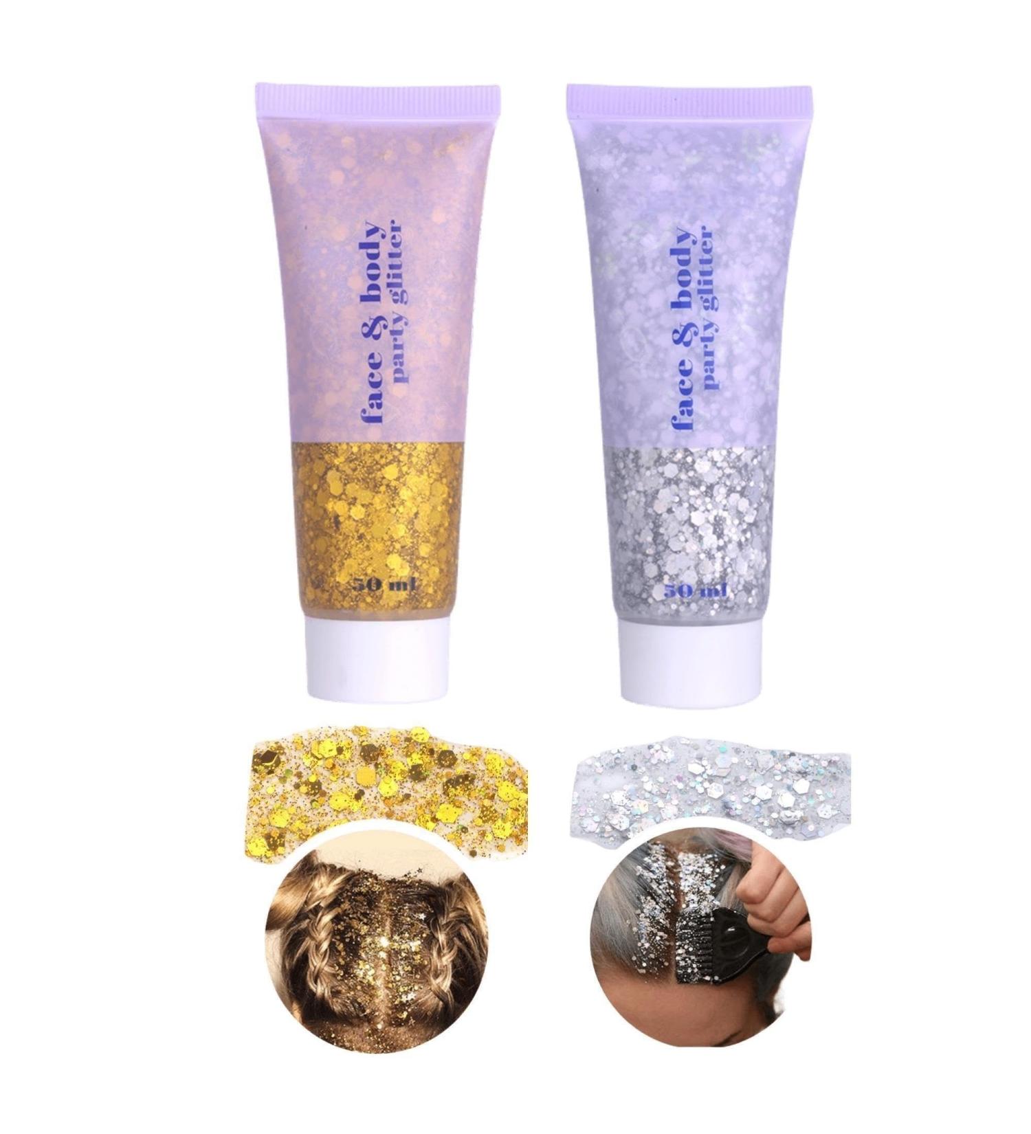 Shop JetlagClock Body Glitter Gel - Holographic Chunky Face & Hair Glitter for Festivals | Gold & Silver Sequins Shimmer Liquid Eyeshadow - Buy Online on GoSupps.com