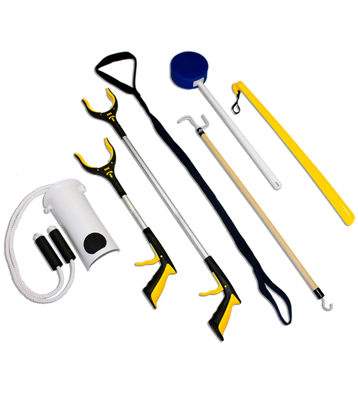 RMS Premium 7-Piece Hip Knee Replacement Kit for Surgery Recovery | Includes Leg Lifter, Reacher Grabber, Shoe Horn, Sock Aid, Dressing Stick, Bath Sponge - 19 & 32 inch - Buy Online on GoSupps.com