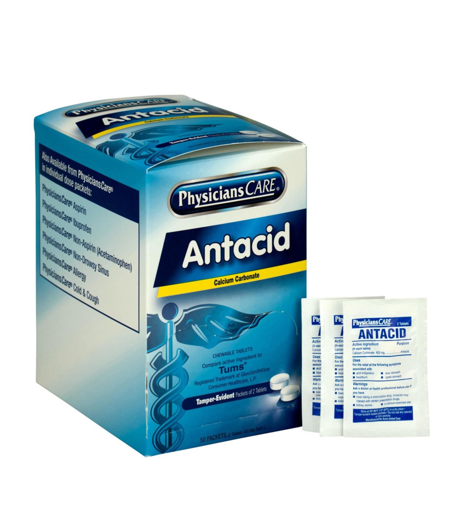 Buy PhysiciansCare Antacid Heartburn Medication - 2 Tablets per Packet Box of 50 | Fast International Shipping - Buy Online on GoSupps.com