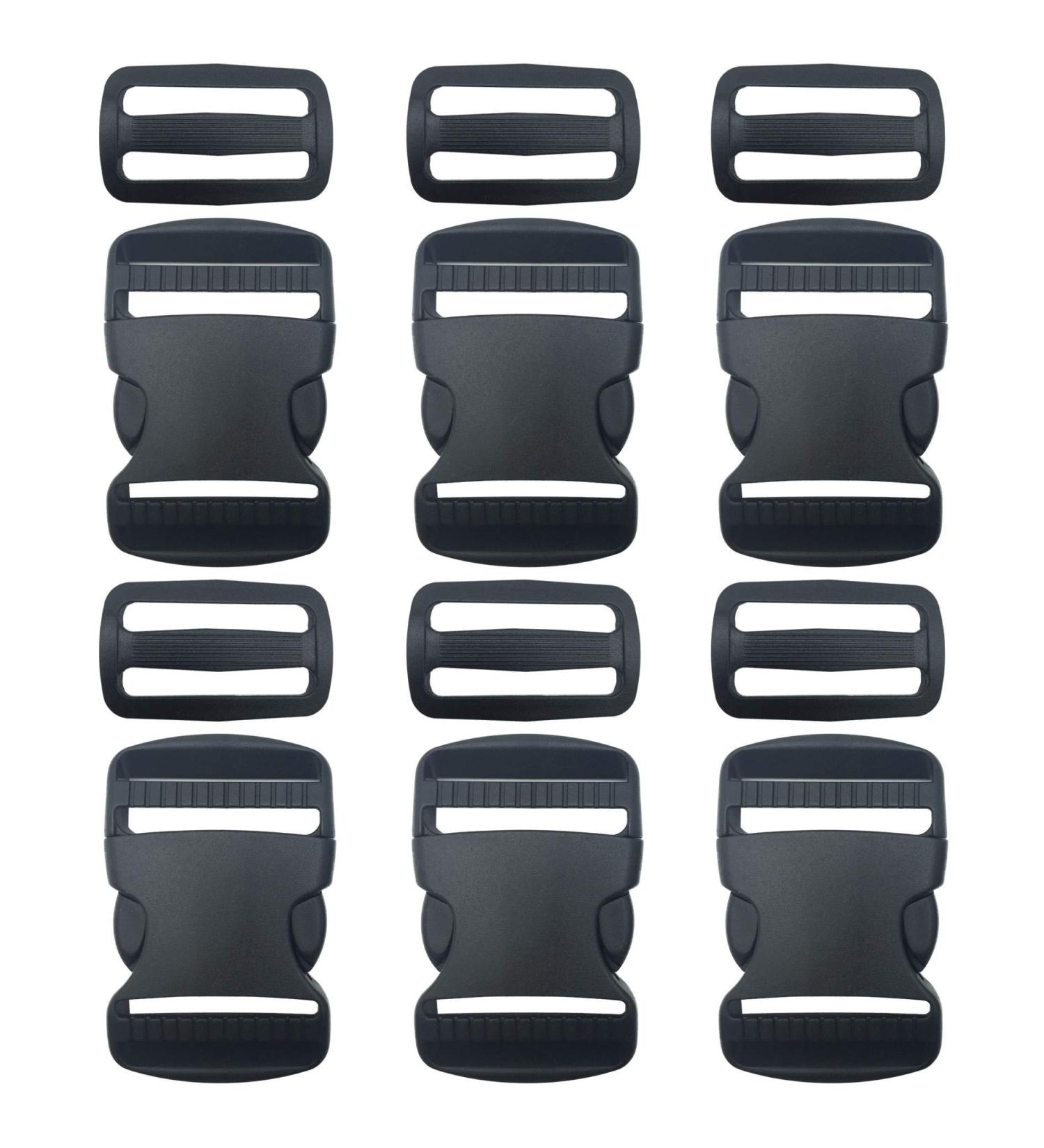 EesTeck 1.5 Inch Flat Dual Adjustable Plastic Buckles and Slides 6-Pack - Black for Luggage Straps, Pet Collar, Backpack Repair - Fits 1.5/38mm Webbing - Buy Online on GoSupps.com