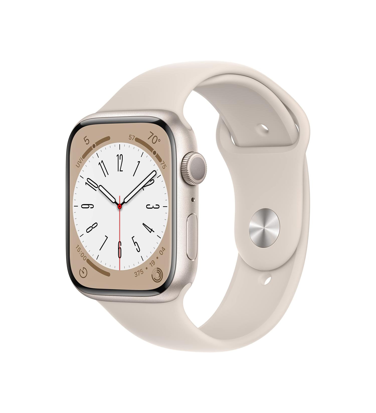 Apple Watch Series 8 GPS 45mm Starlight Smart Watch with Sport Band - S/M | Fitness Tracker, Blood Oxygen & ECG Apps, Always-On Retina Display | Water Resistant | 45mm Starlight Aluminum Case | 140-190mm wrists - Buy Online on GoSupps.com