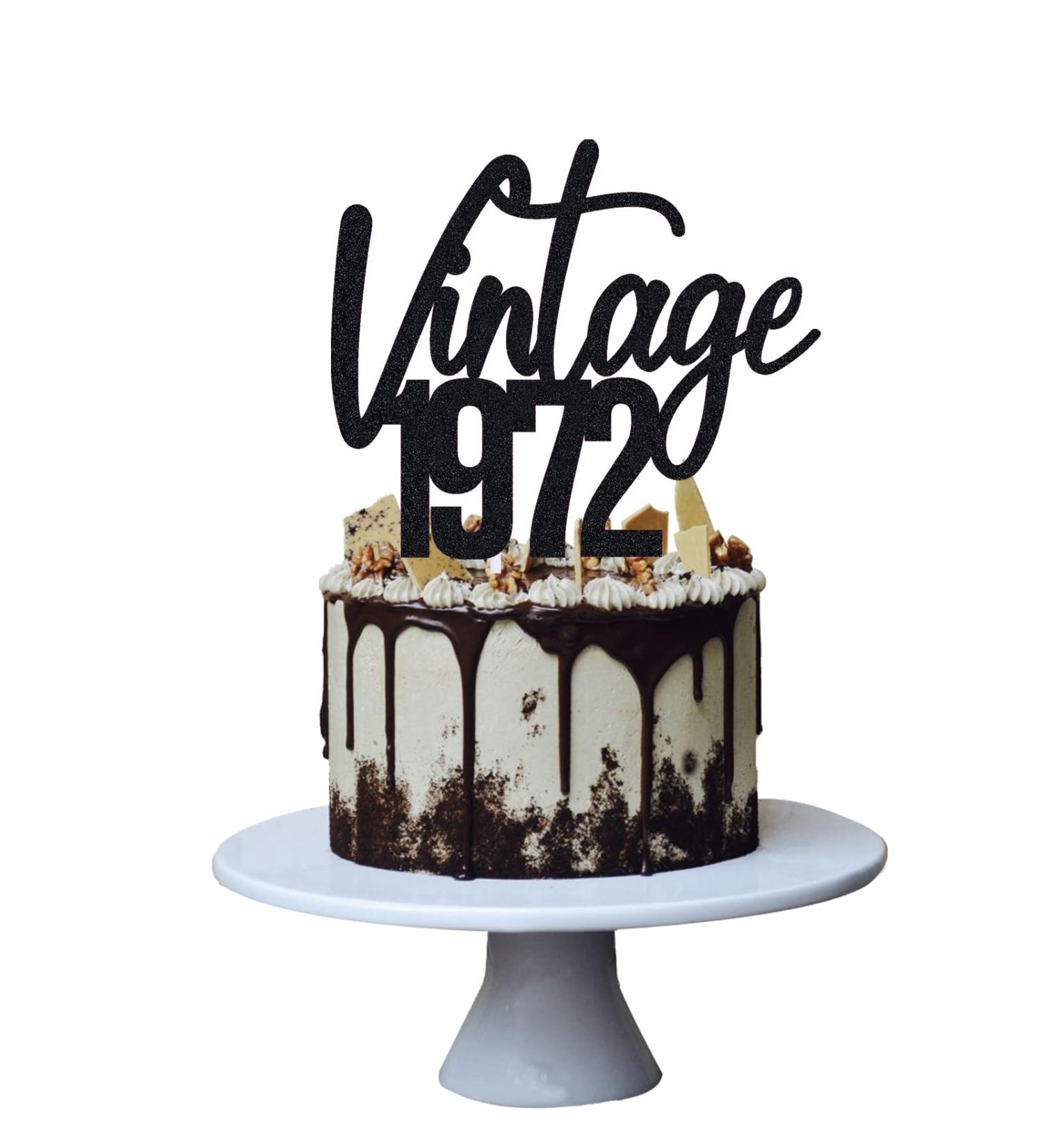 Vintage 1972 50th Birthday Cake Topper, Funny 50 and Fabulous Decoration, Handmade - Black - Buy Online on GoSupps.com