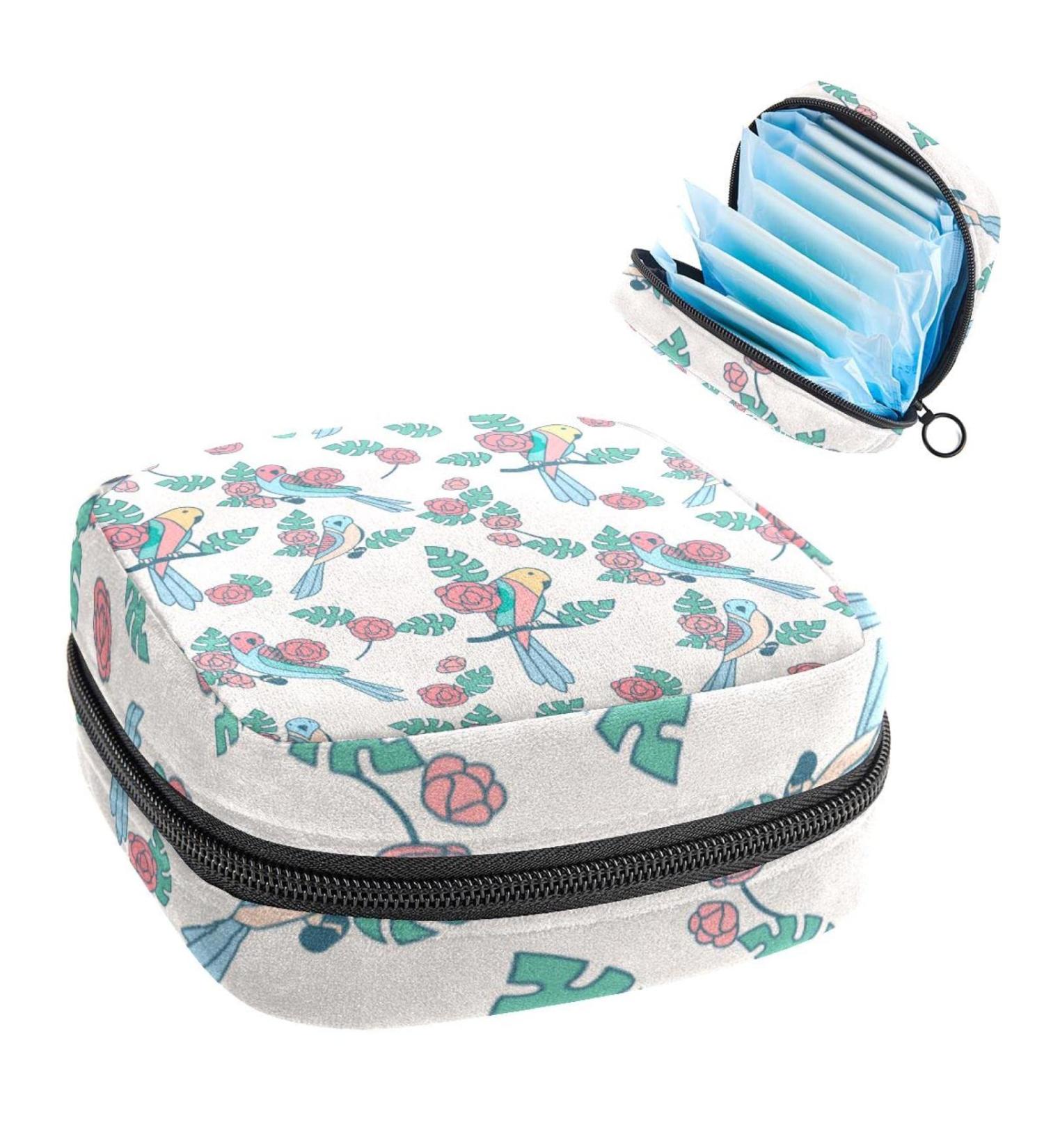 Anna Cowper Budgie Beauty Pattern Sanitary Napkin Storage Bag - Multi-colored Portable Period Pouch for Women and Teen Girls | Feminine Menstrual Cup and Nursing Pad Holder - Buy Online on GoSupps.com