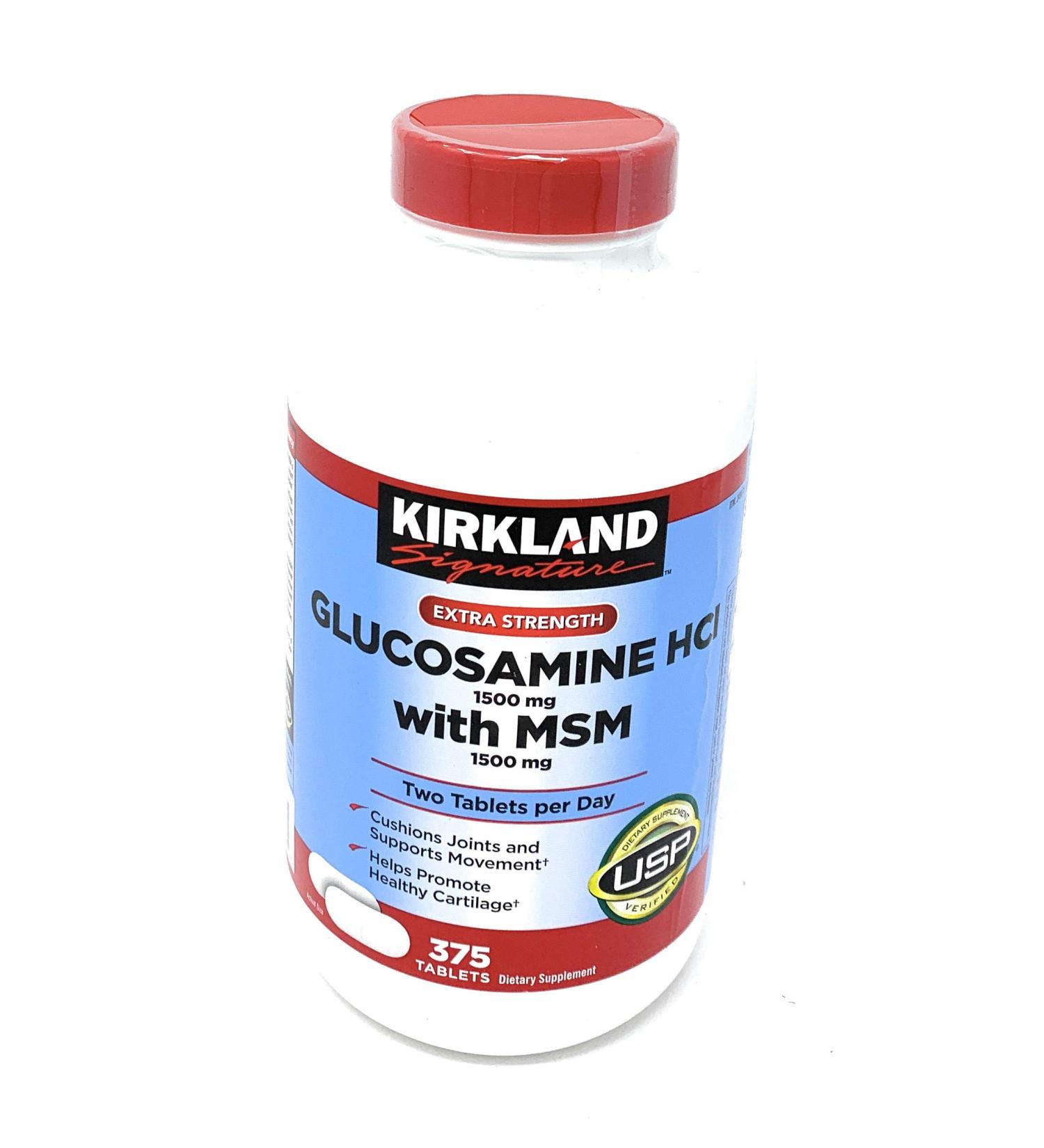 Kirkland Signature Extra Strength Glucosamine HCI 1500mg + MSM 1500mg 375-Count Tablets - Pack of 1 - Buy Online on GoSupps.com