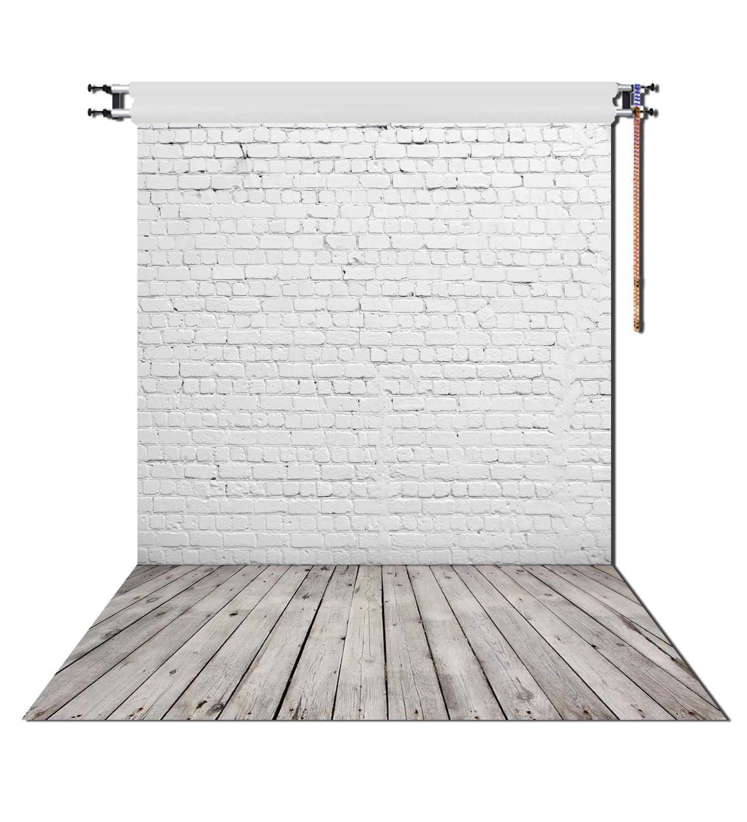 HUAYI 5X7ft White Brick Wall Gray Wooden Floor Photography Vinyl Backdrop D-2504 - Buy Online on GoSupps.com