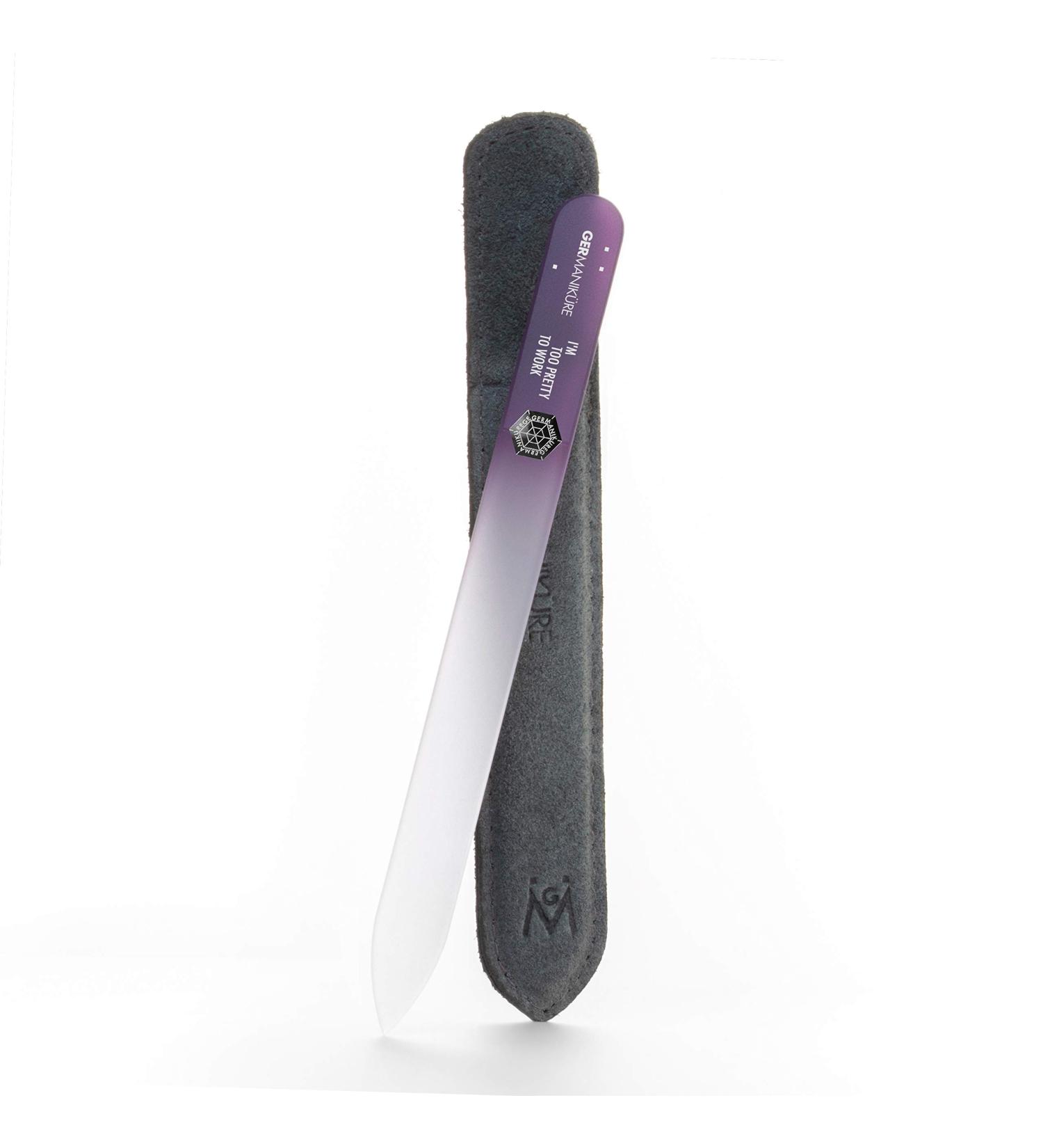 GERMANIKURE Mantra Glass Nail File in Suede Case - Professional Manicure & Pedicure Tool for Natural Fingernails - Ethically Made in Czech Republic - Buy Online on GoSupps.com