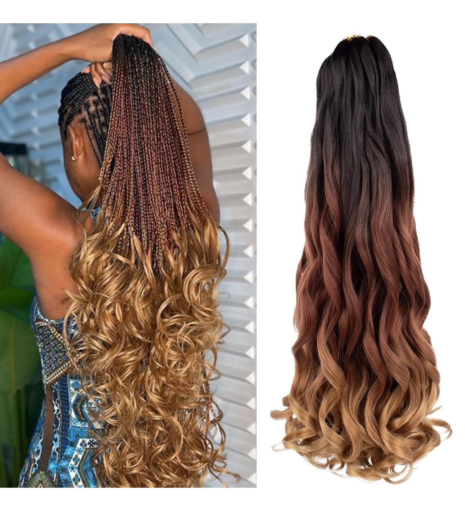 Unionbeauty 8 PCS 22 Inch French Curly Pre Stretched Bouncy Braiding Hair Pack - 1B/30/27 Synthetic Hair Extensions for Black Women - Buy Online on GoSupps.com