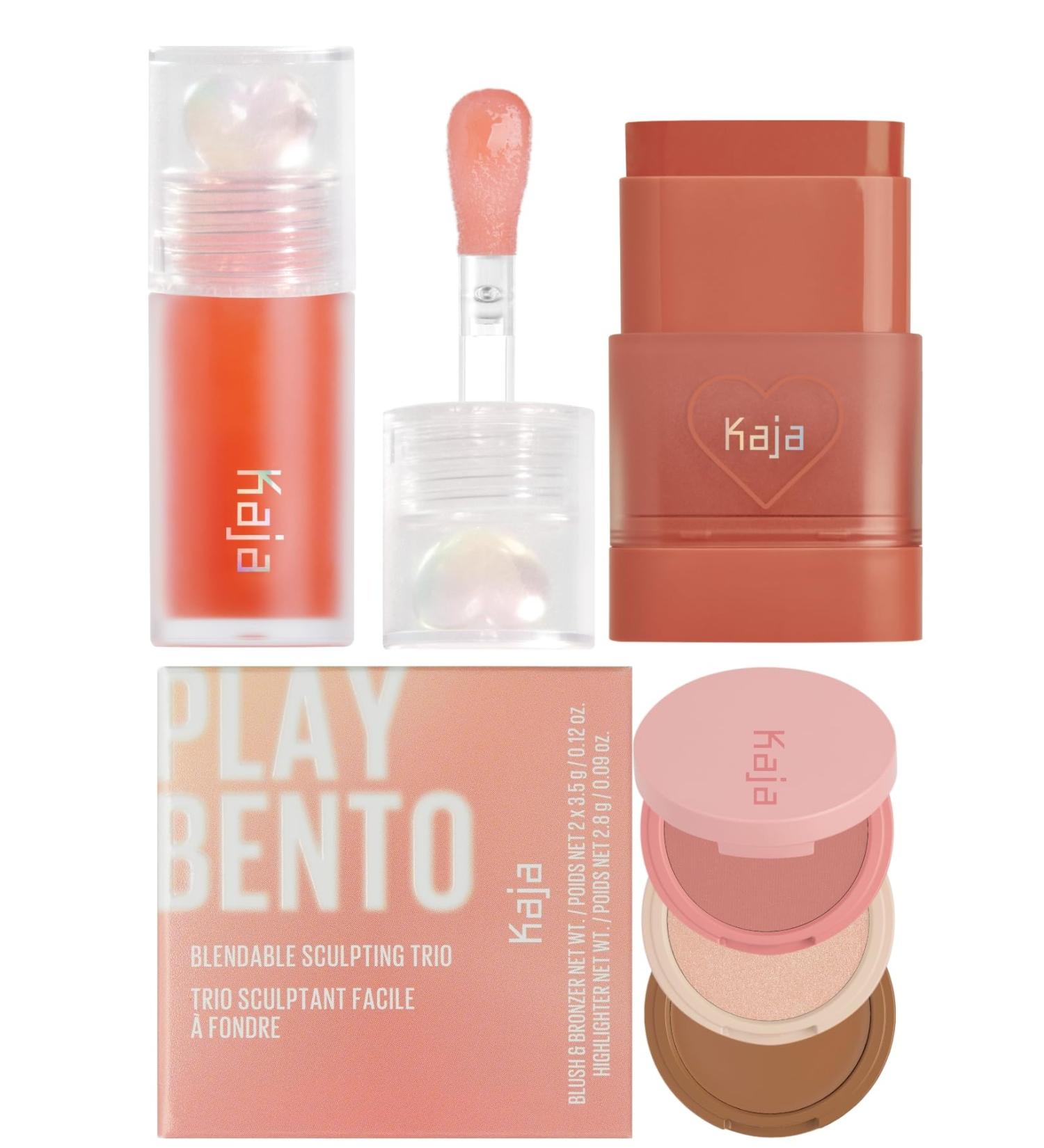 Kaja Juicy Glass Lip Plumping Oil 03 Apricot Allure + Dewy Bar - Creamy Multi-Stick Blusher & Lip Balm 05 Cranberry Cooler 10g + 3-in-1 Blendable Sculpting Trio - Play Bento 01 Butter Up Bundle - Buy Online on GoSupps.com