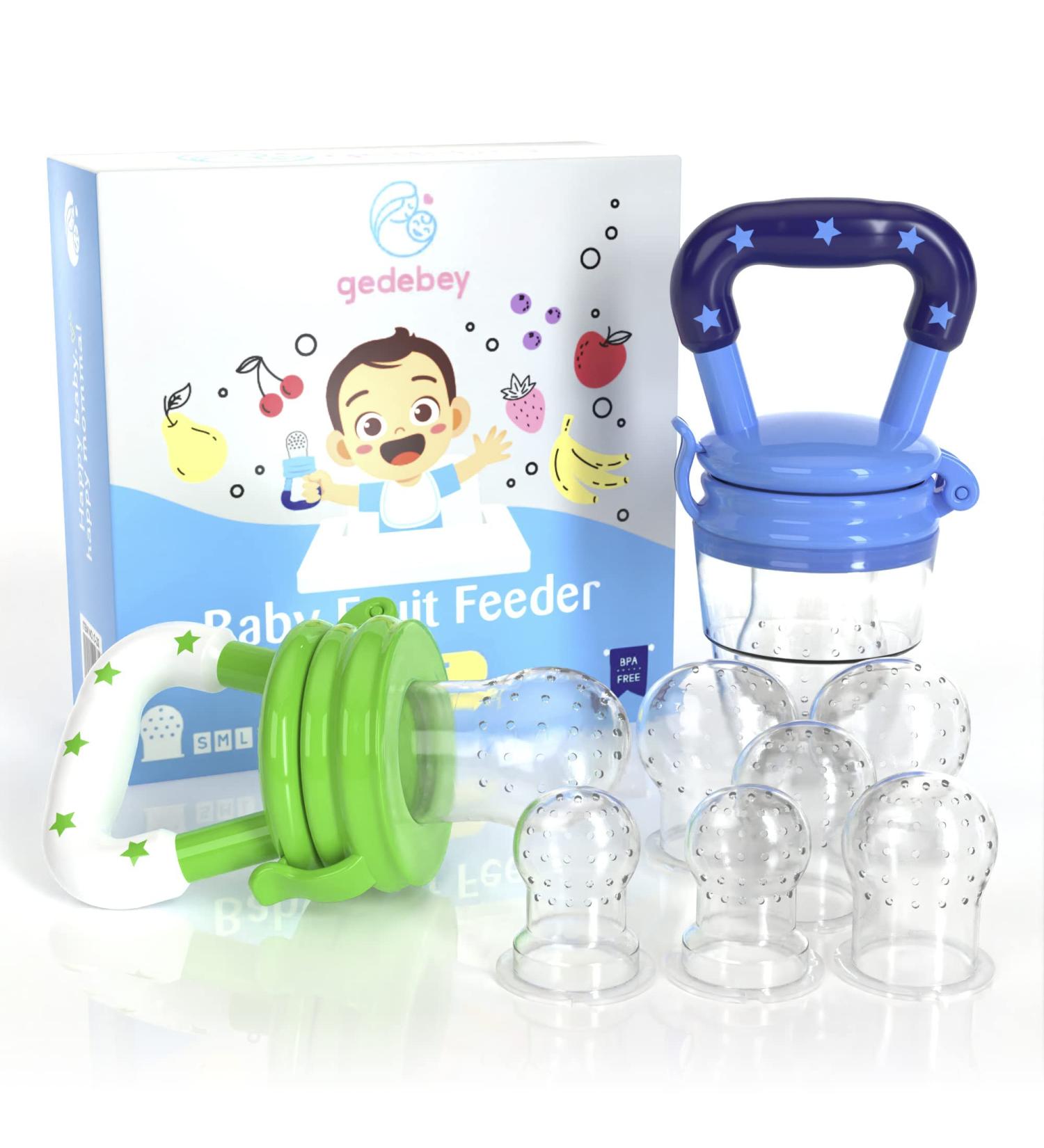Gedebey Baby Fruit Feeder Pacifier - 2 Pack Silicone Frozen Fruit Teether | Baby Food Feeder for Babies - Blue & Green - Buy Online on GoSupps.com