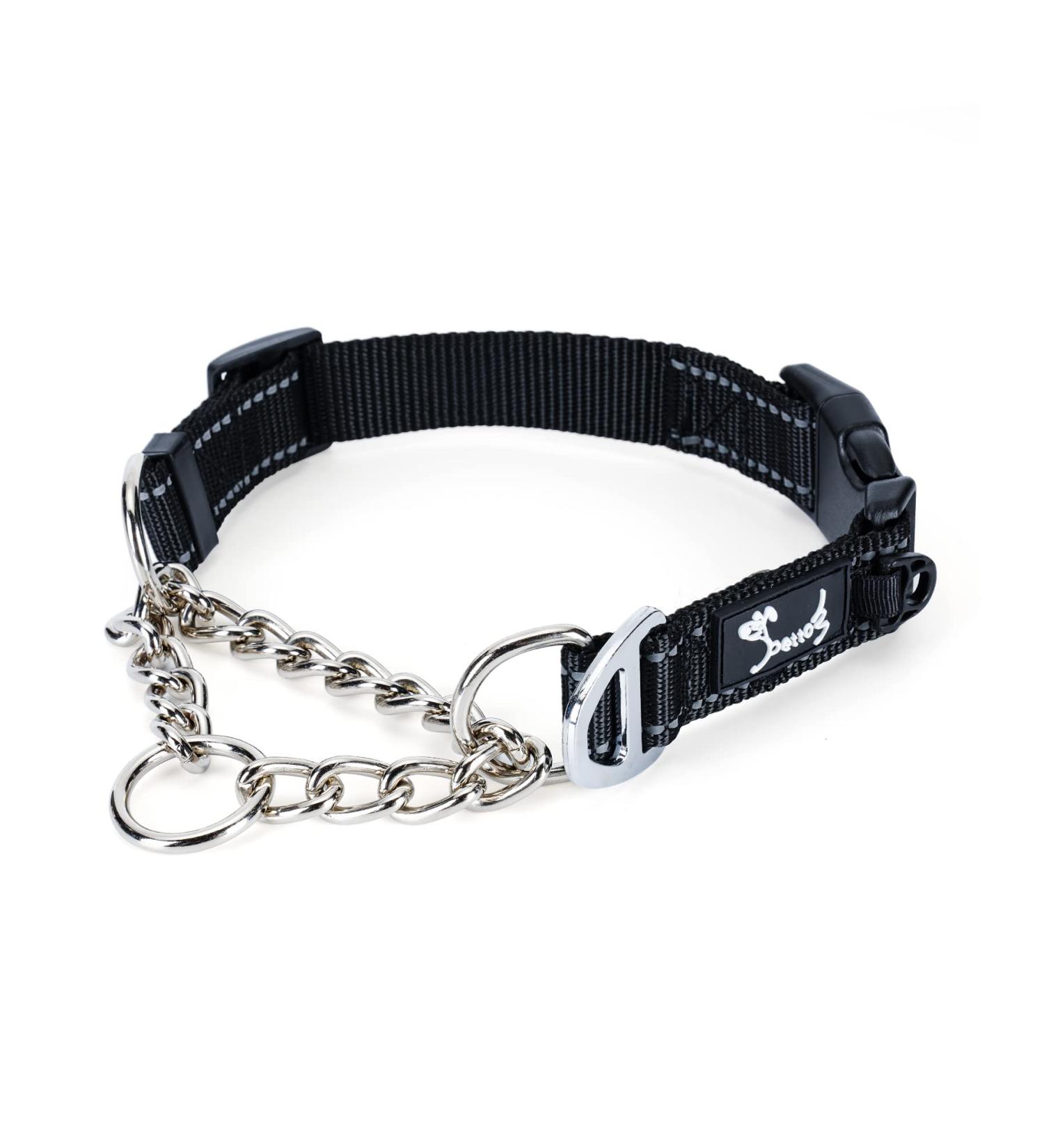 PETTOM Medium Half Choke Dog Collar - Chew Proof Metal Chain Collar for Medium/Large Dogs (M 17-20inch, Black) - Buy Online on GoSupps.com