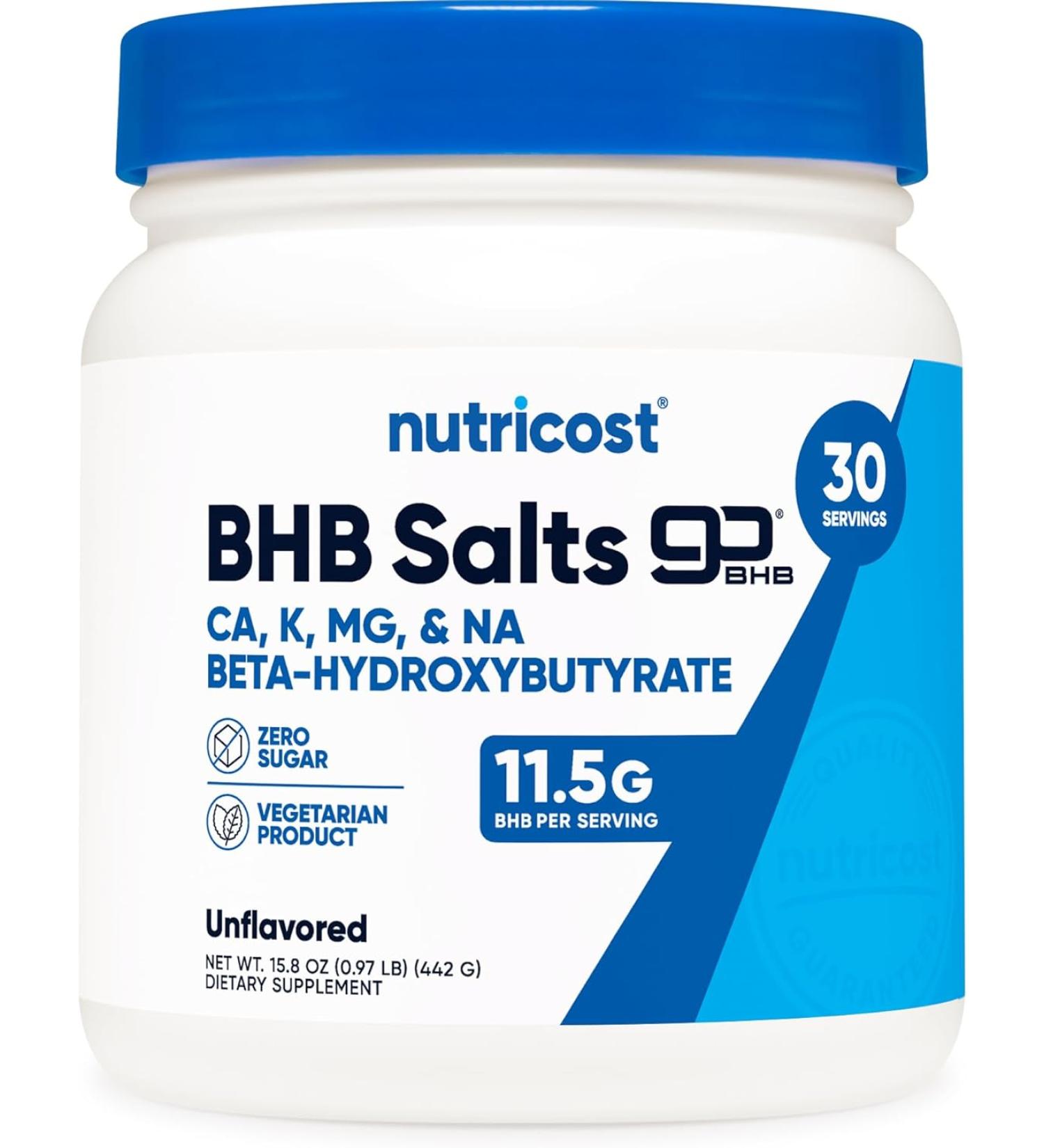 Nutricost Keto BHB Exogenous Ketones 4-in-1 (30 Servings) | 12g BHB Per Serving | Unflavored Ketone Salts - Buy Online on GoSupps.com