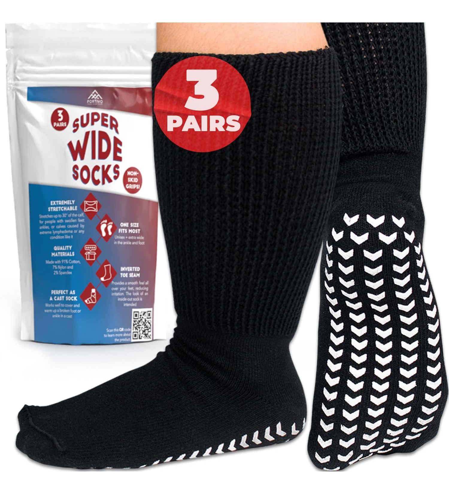 FORTIVO Extra Wide Non Slip Diabetic Socks for Men - 3 Pairs, Black - Buy Online on GoSupps.com