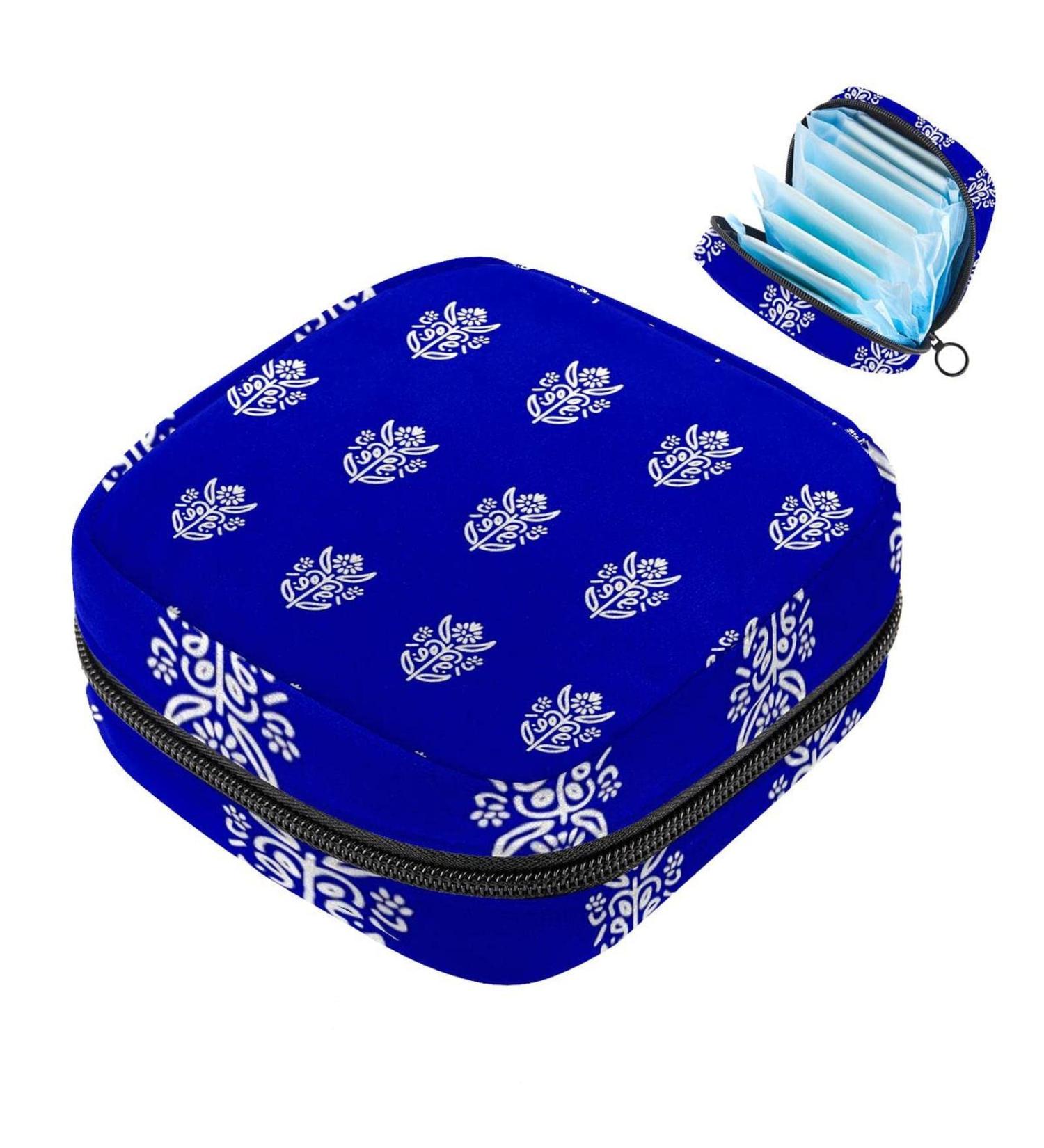Floral Pattern Napkin Storage Bag - Portable Holder for Menstrual Cups & Nursing Pads - Ideal for Women Teens & Girls - Blue - Buy Online on GoSupps.com