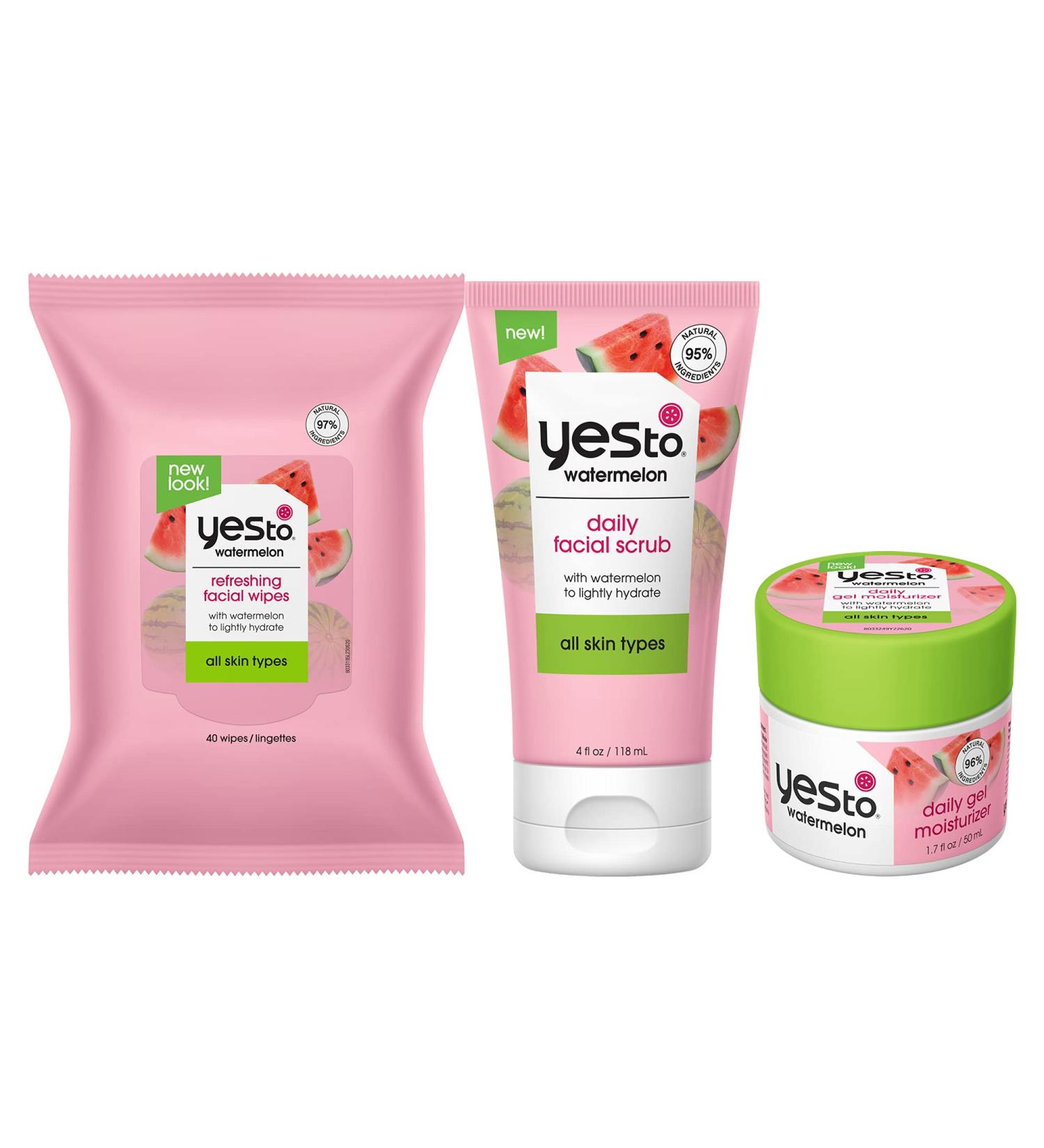 Yes To Watermelon Light Hydration Bundle - Facial Wipes, Scrub & Moisturizer - 40 Ct - Natural, Vegan & Cruelty Free - For All Skin Types - Buy Online on GoSupps.com