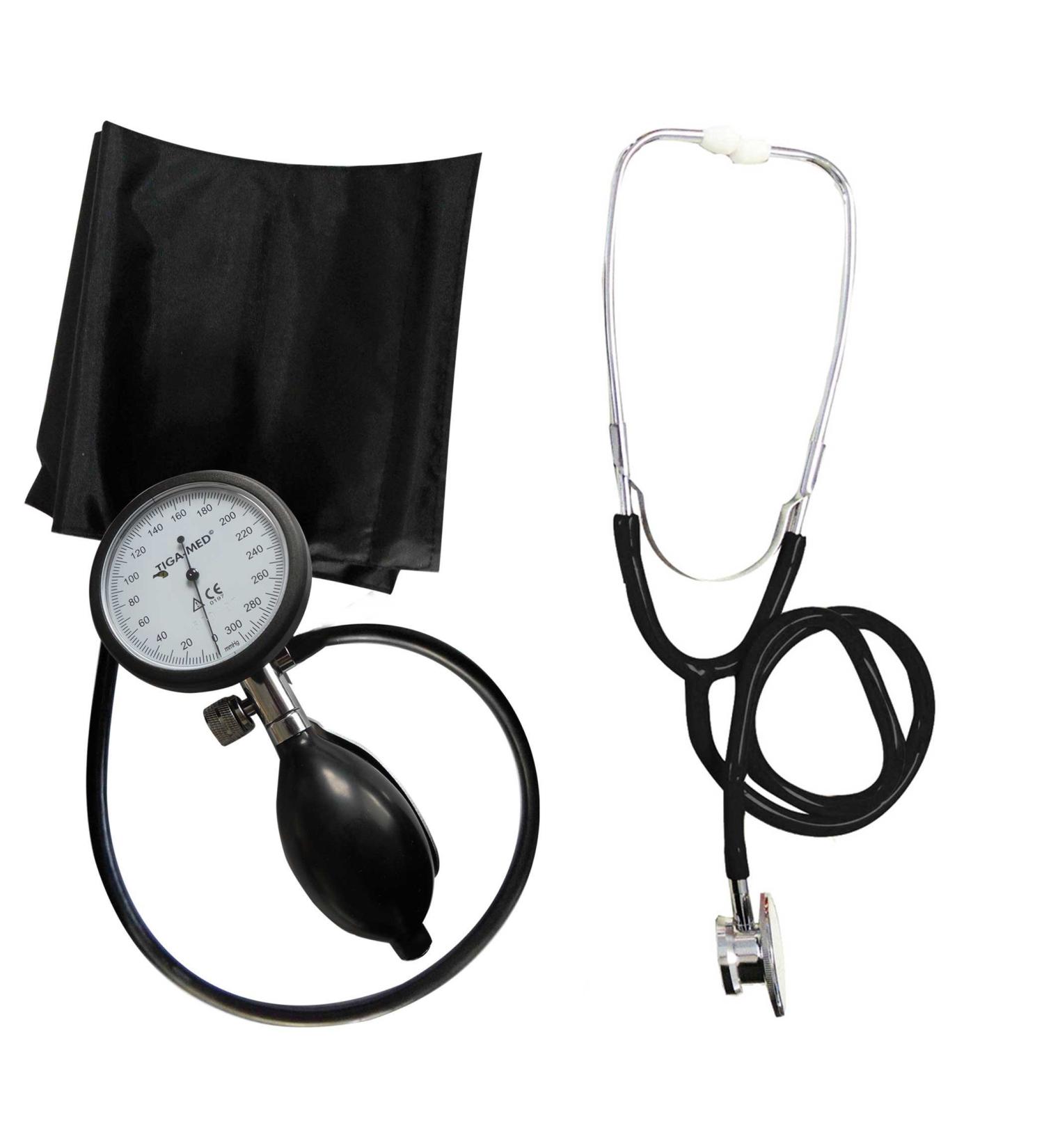 Professional Upper Arm Blood Pressure Monitor Tiga Pro 1 K1 & Black Double Head Stethoscope - Tiga-Med - Buy Online on GoSupps.com