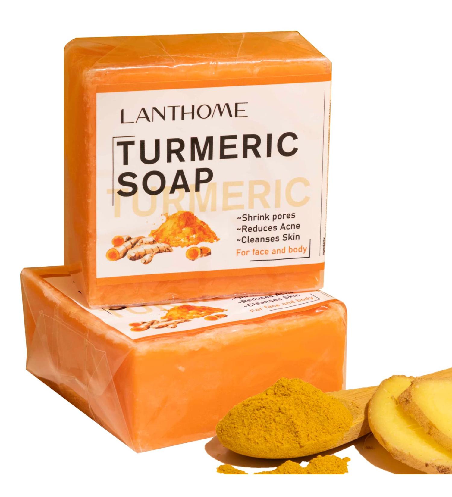 Lanthome Turmeric Soap Bar - Organic 2 Pack for Body & Face | Handmade with Coconut Oil & Vitamin E for Smooth, Moisturized Skin - Buy Online on GoSupps.com
